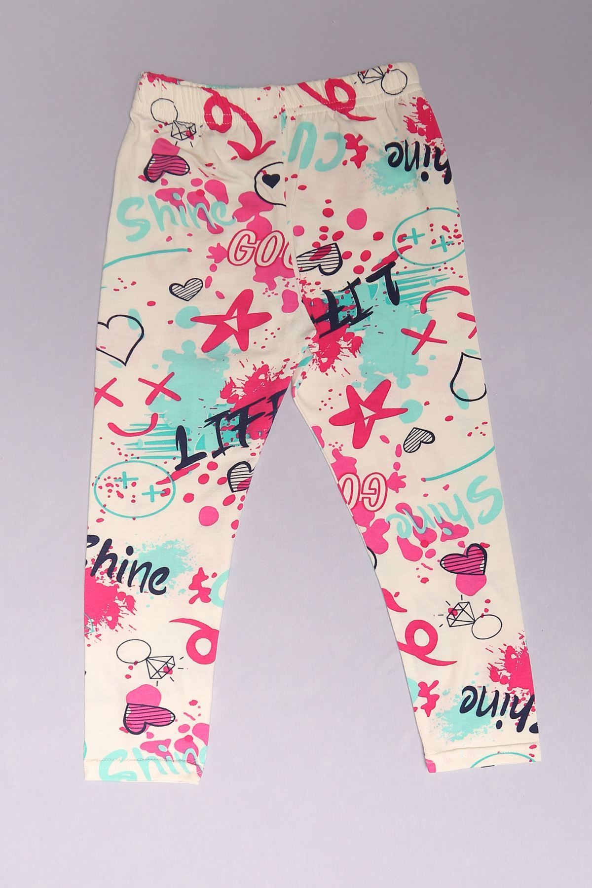 3-8 Yaş Desenli Kız Çocuk Tayt Beyaz - 170.1776.