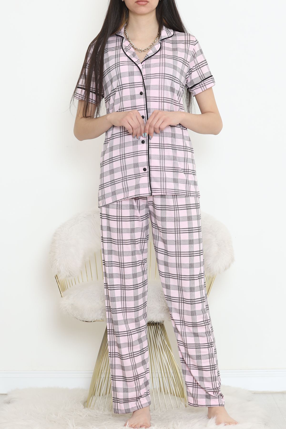 Poliviskon Arabiyeli Kısa Kollu Takım Pembekareli - 927.1287.