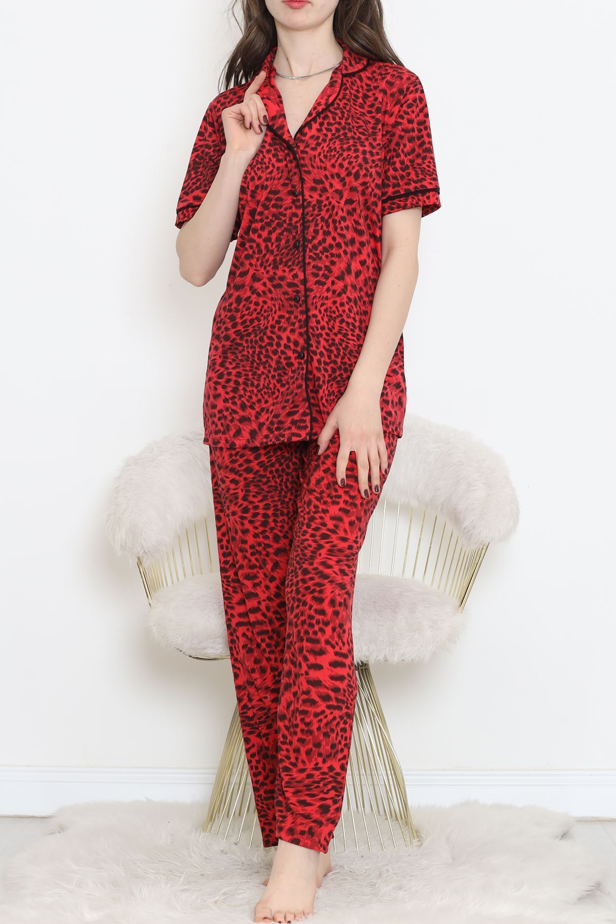 Poliviskon Arabiyeli Kısa Kollu Takım Kırmızısiyah - 927.1287.