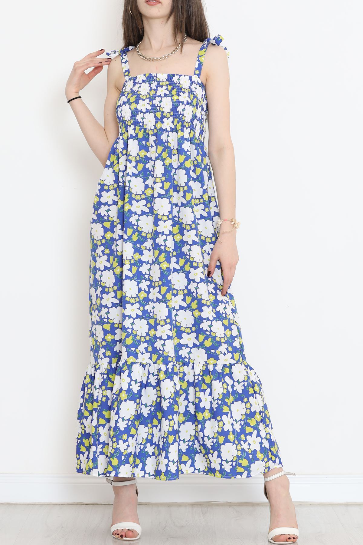 Askı Bağlamalı Elbise Mavibeyaz - 9404.701.