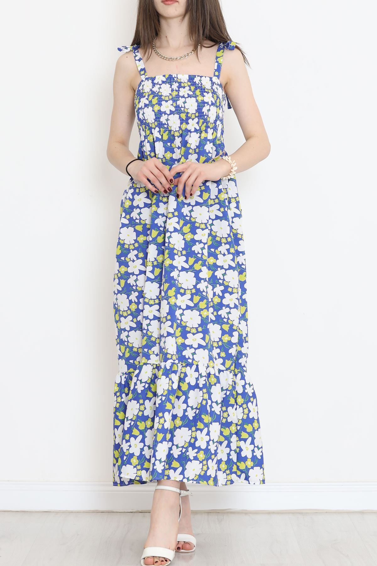 Askı Bağlamalı Elbise Mavibeyaz - 9404.701.