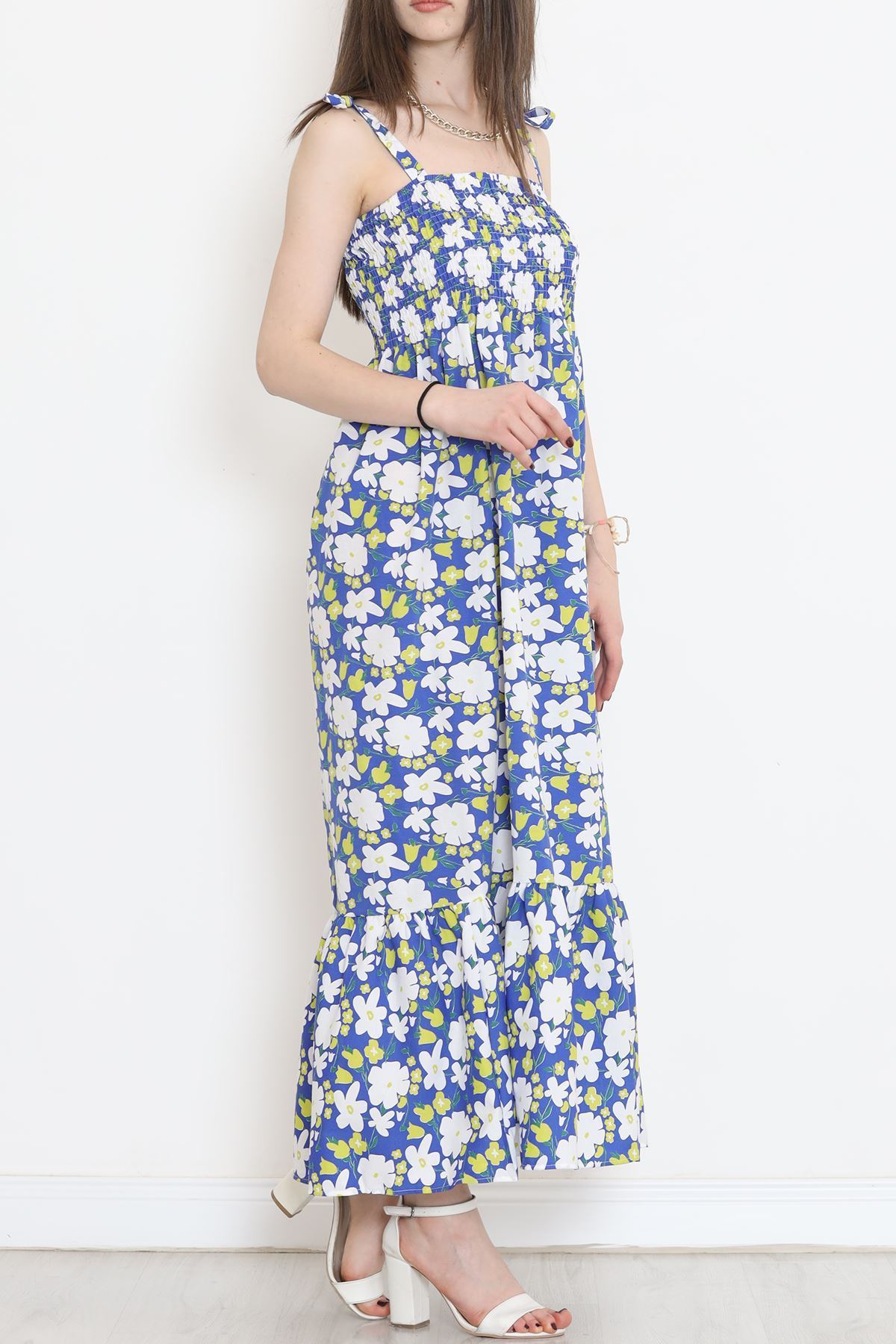 Askı Bağlamalı Elbise Mavibeyaz - 9404.701.