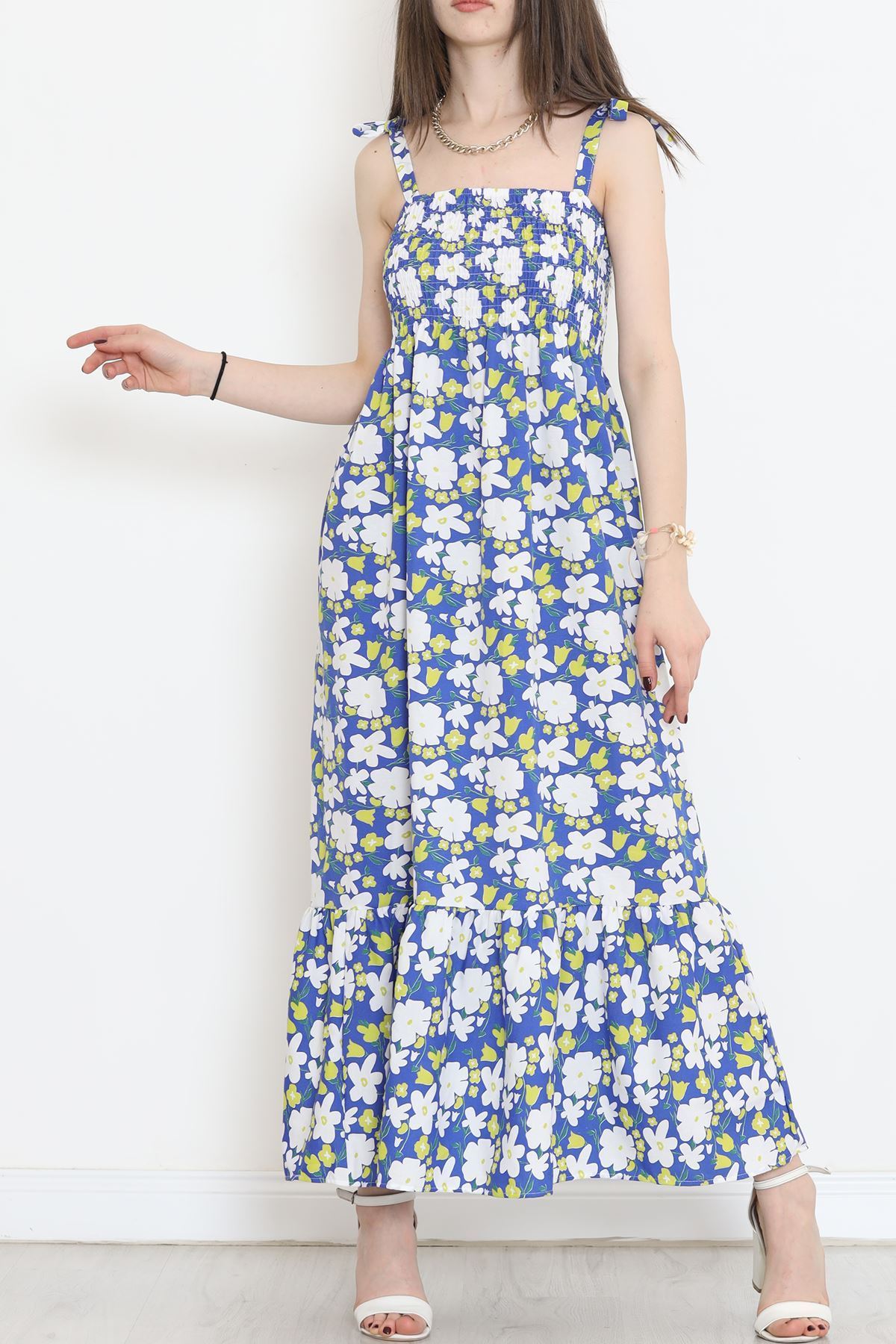 Askı Bağlamalı Elbise Mavibeyaz - 9404.701.