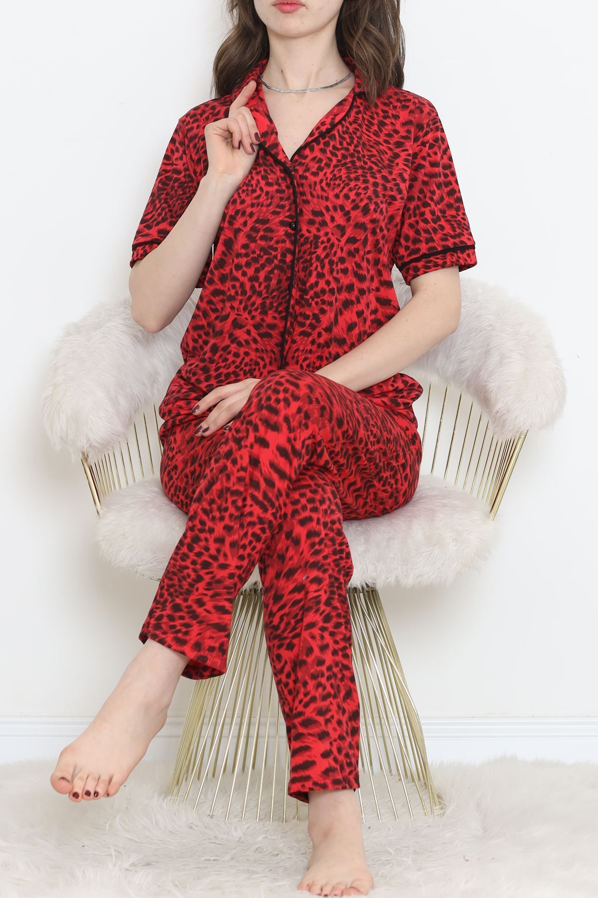 Poliviskon Arabiyeli Kısa Kollu Takım Kırmızısiyah - 927.1287.