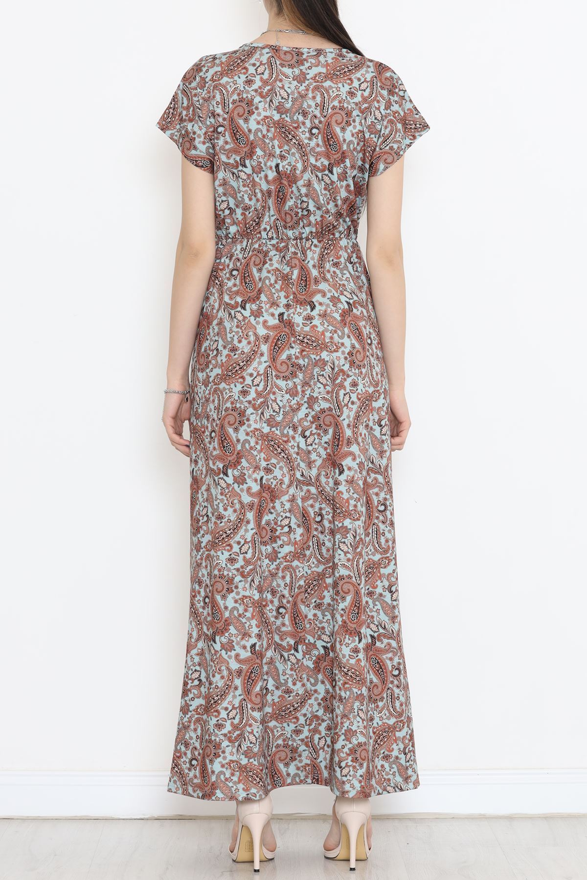 Kruvaze Yaka Desenli Elbise Kahve - 1383.1256.