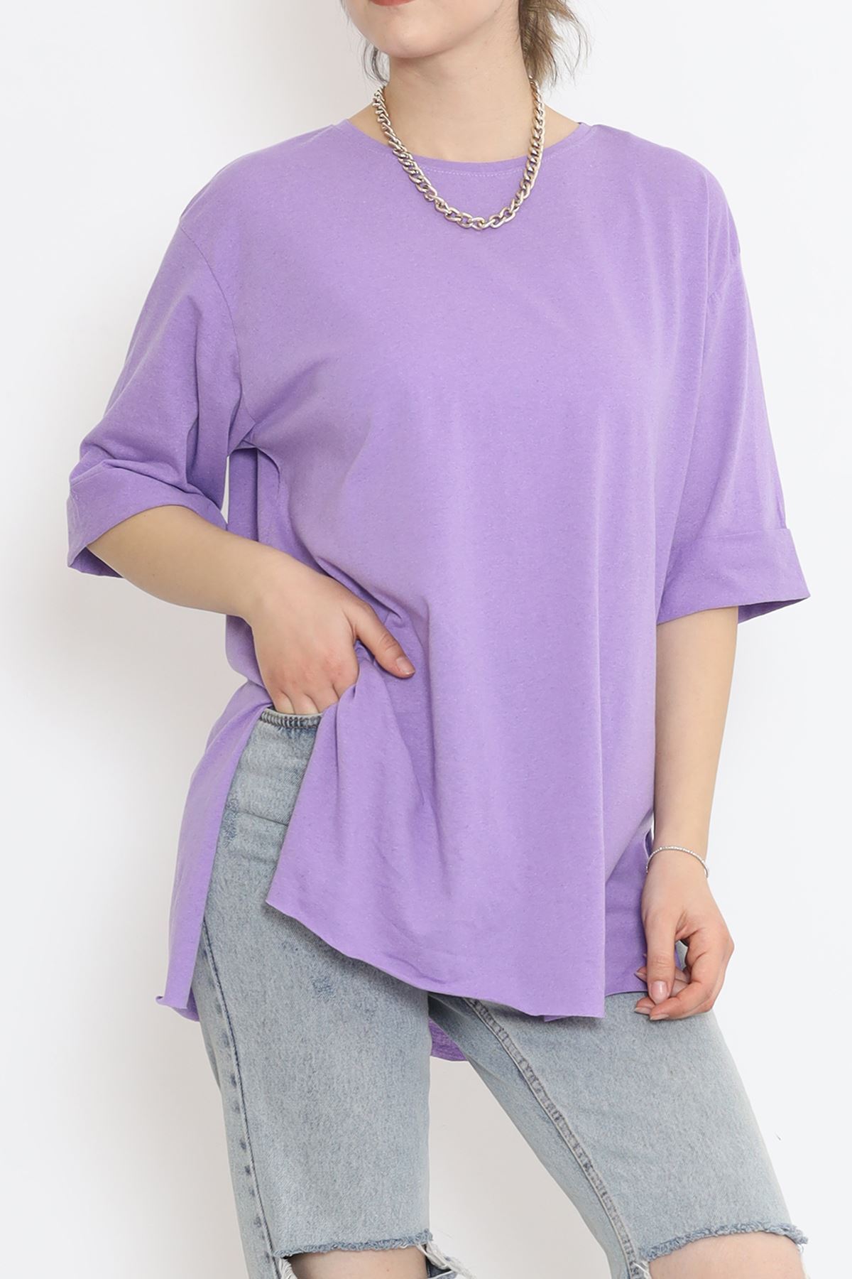 Büyük Beden Duble Kol Tişört Lila - 15788.253.