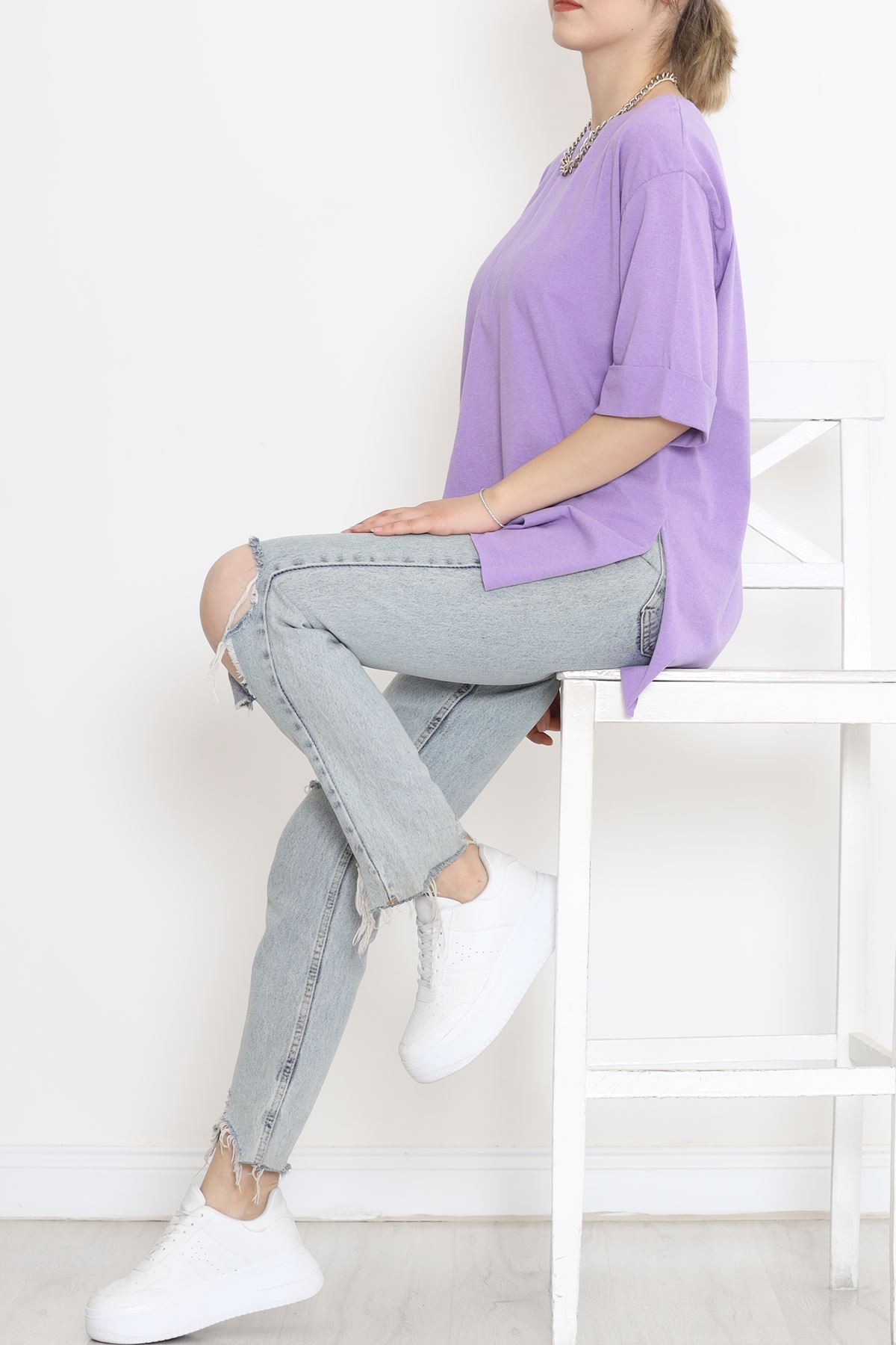 Büyük Beden Duble Kol Tişört Lila - 15788.253.