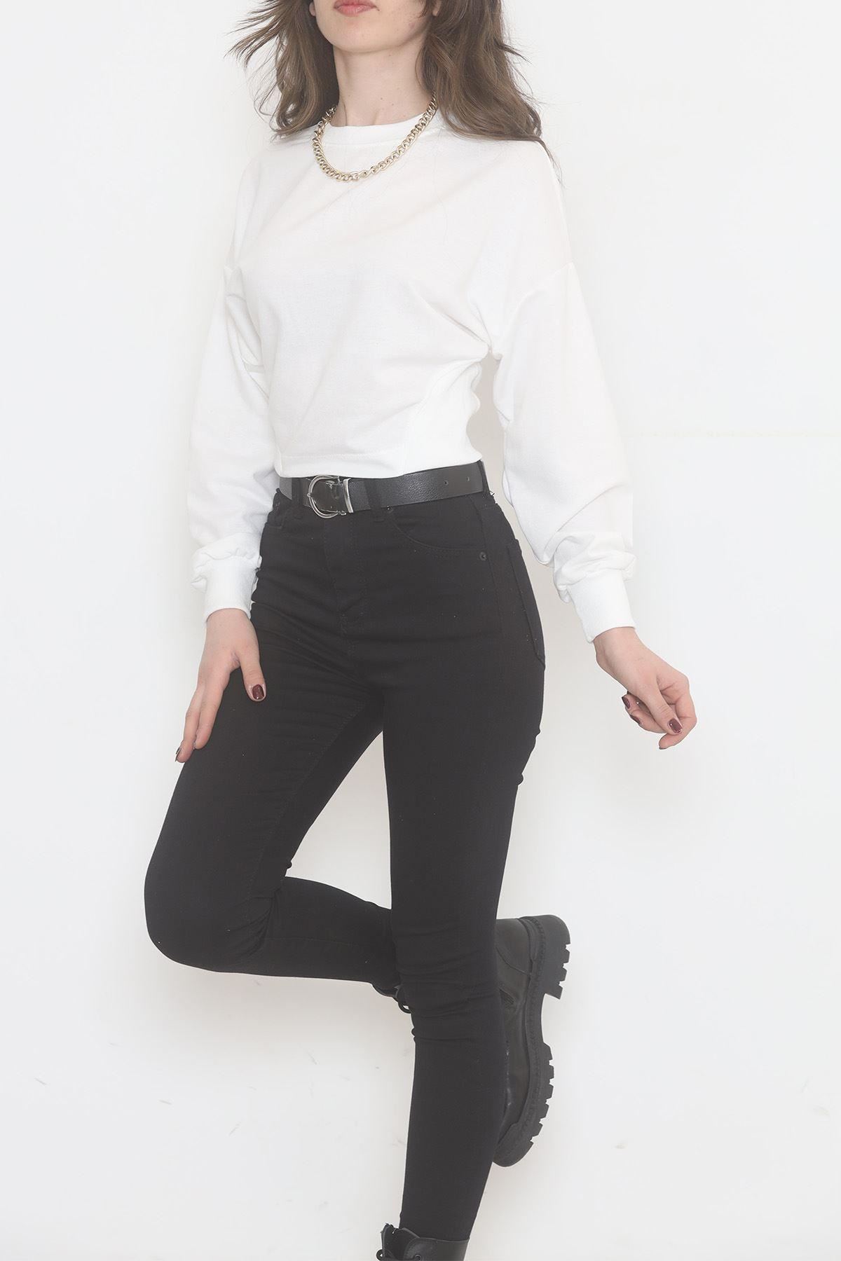 Bisiklet Yaka Crop Sweat Beyaz - 2508.555.