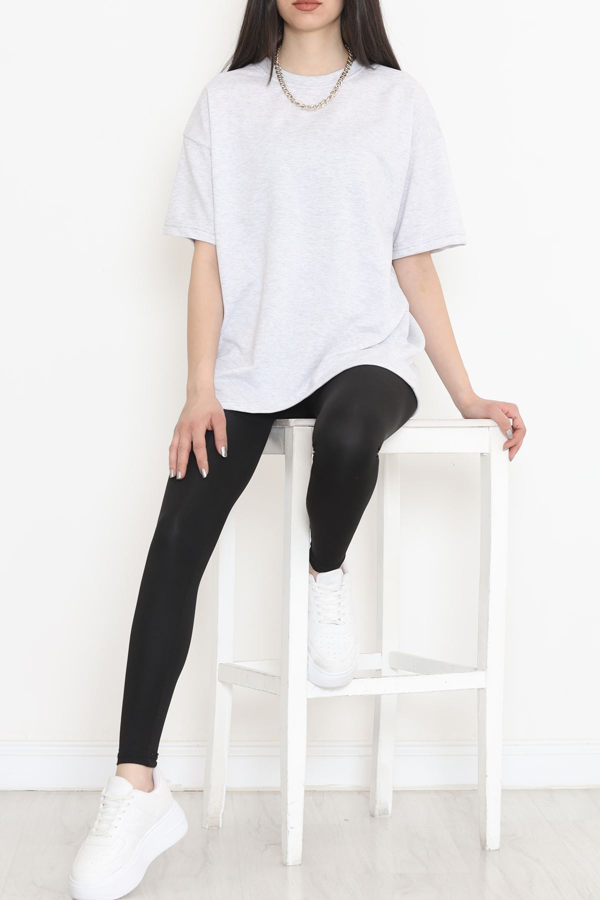 Bisiklet Yaka İki İplik Tişört Gri - 15152.751.