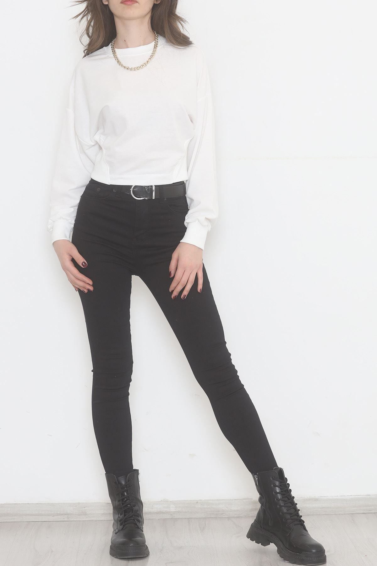 Bisiklet Yaka Crop Sweat Beyaz - 2508.555.