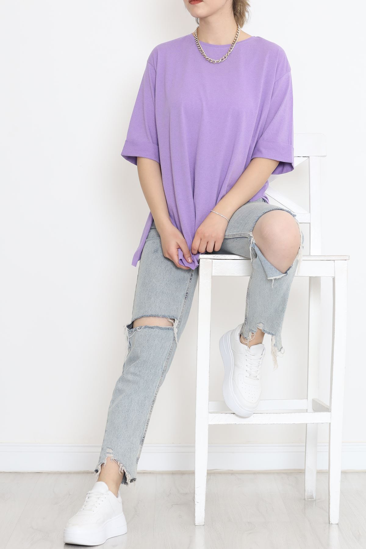 Büyük Beden Duble Kol Tişört Lila - 15788.253.