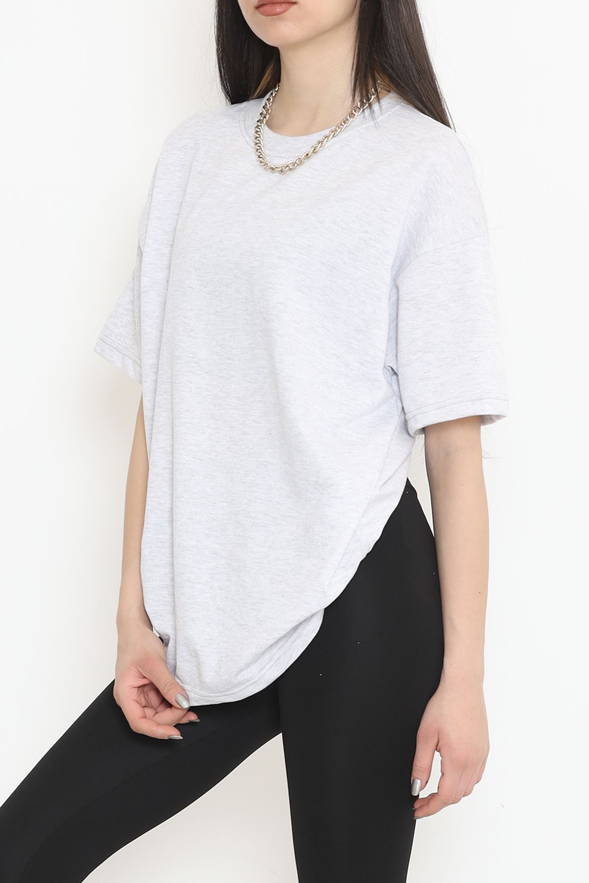 Bisiklet Yaka İki İplik Tişört Gri - 15152.751.