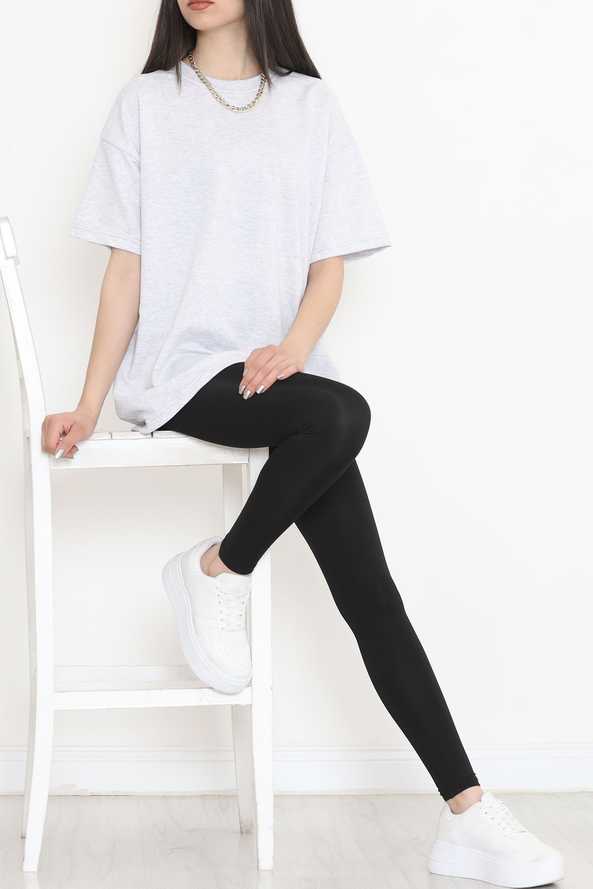 Bisiklet Yaka İki İplik Tişört Gri - 15152.751.