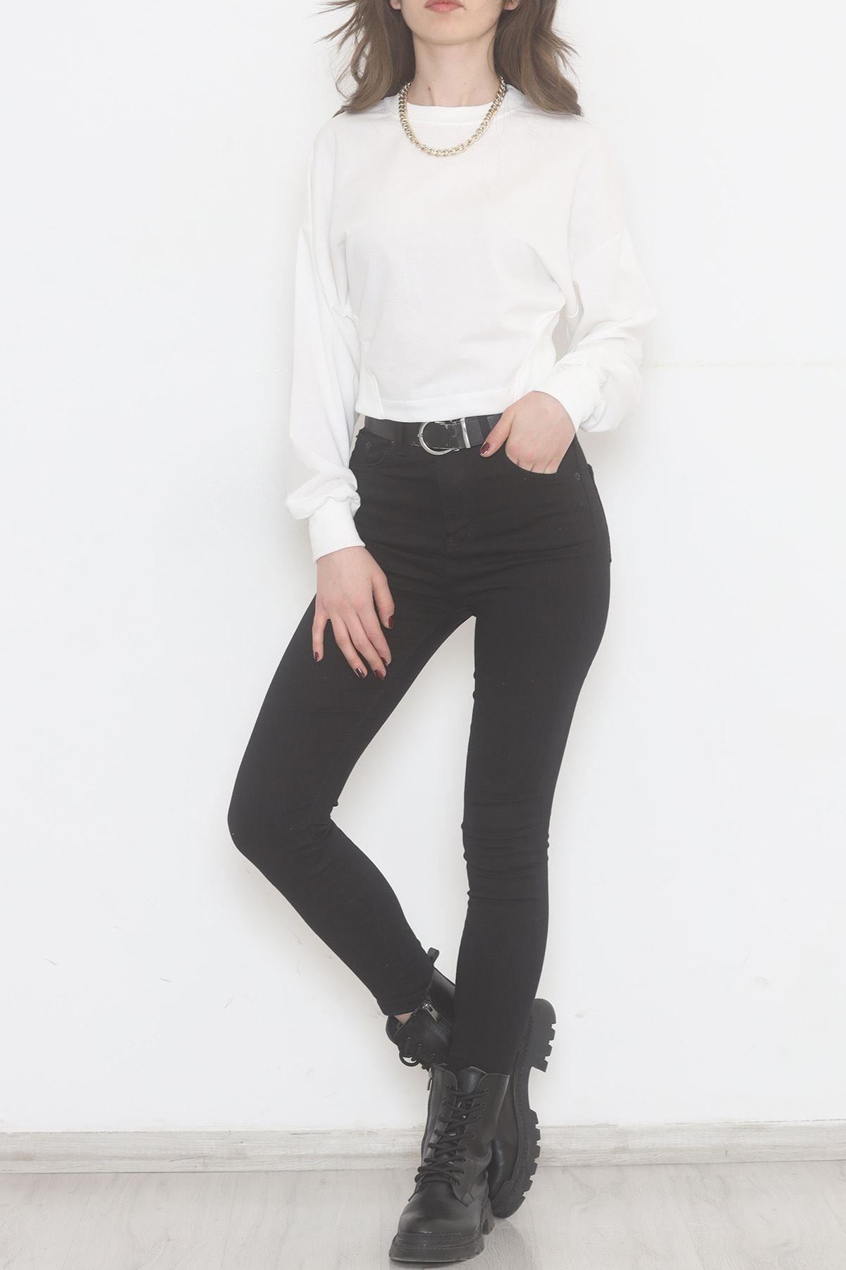 Bisiklet Yaka Crop Sweat Beyaz - 2508.555.