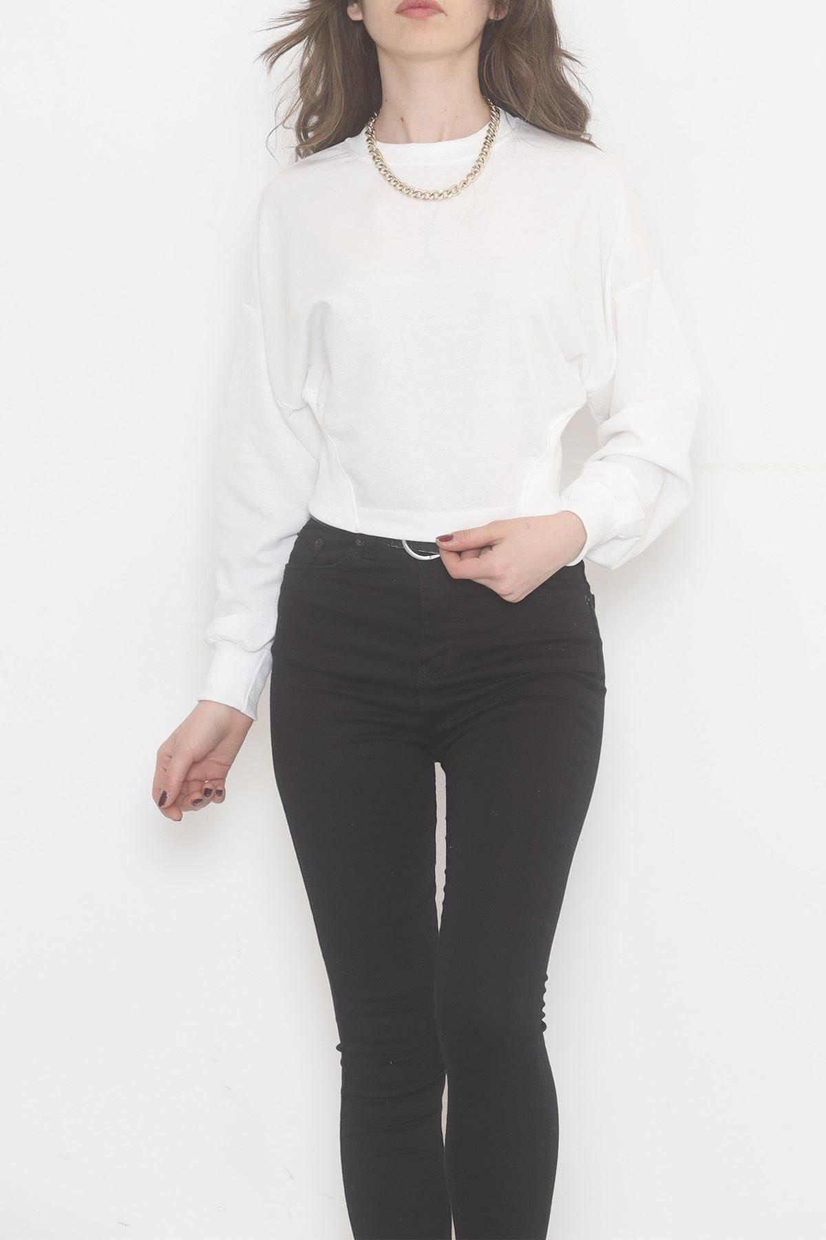 Bisiklet Yaka Crop Sweat Beyaz - 2508.555.