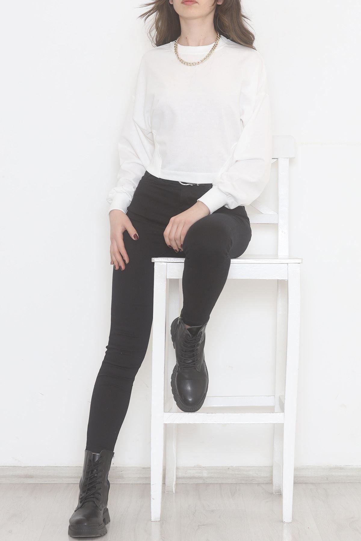 Bisiklet Yaka Crop Sweat Beyaz - 2508.555.