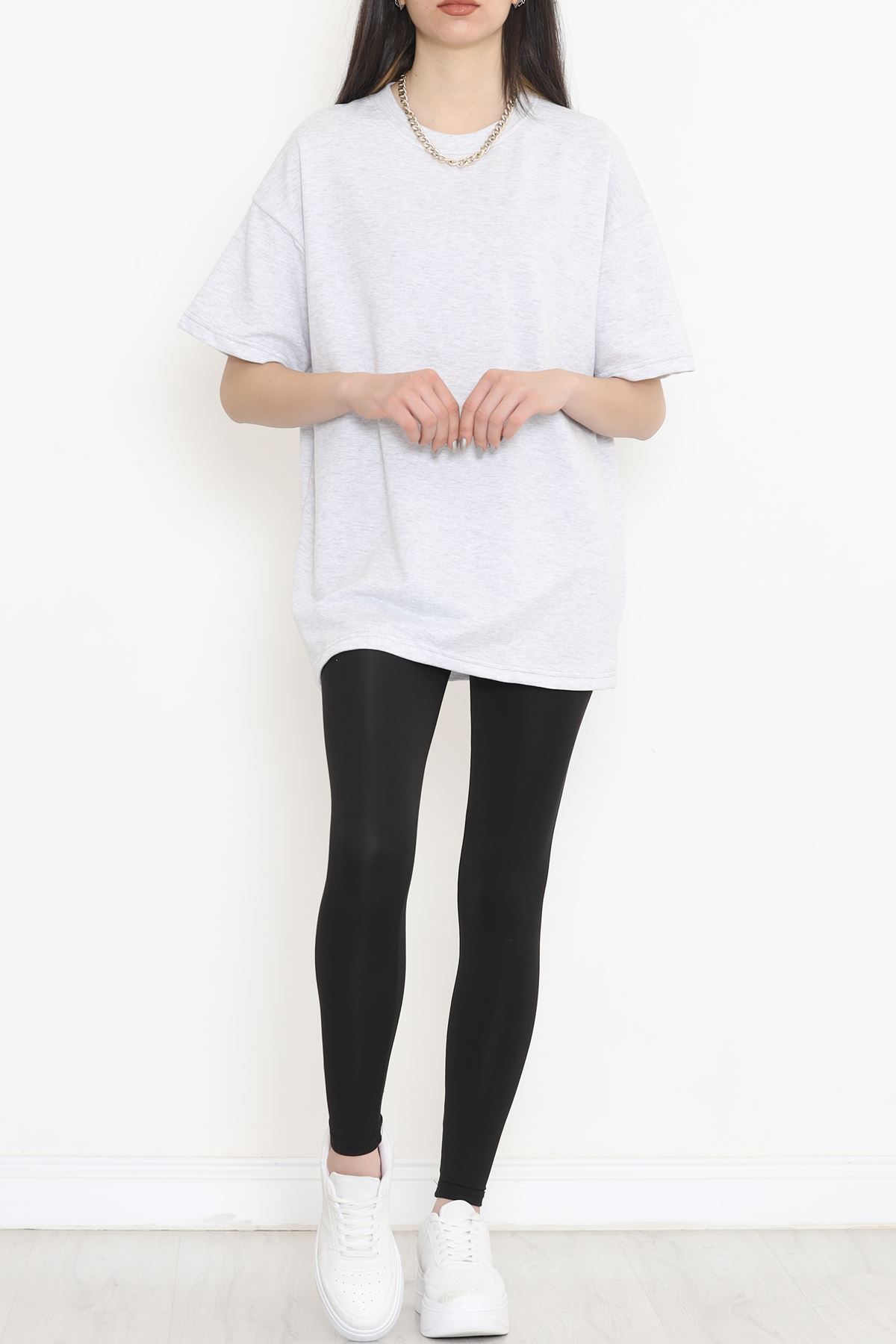 Bisiklet Yaka İki İplik Tişört Gri - 15152.751.