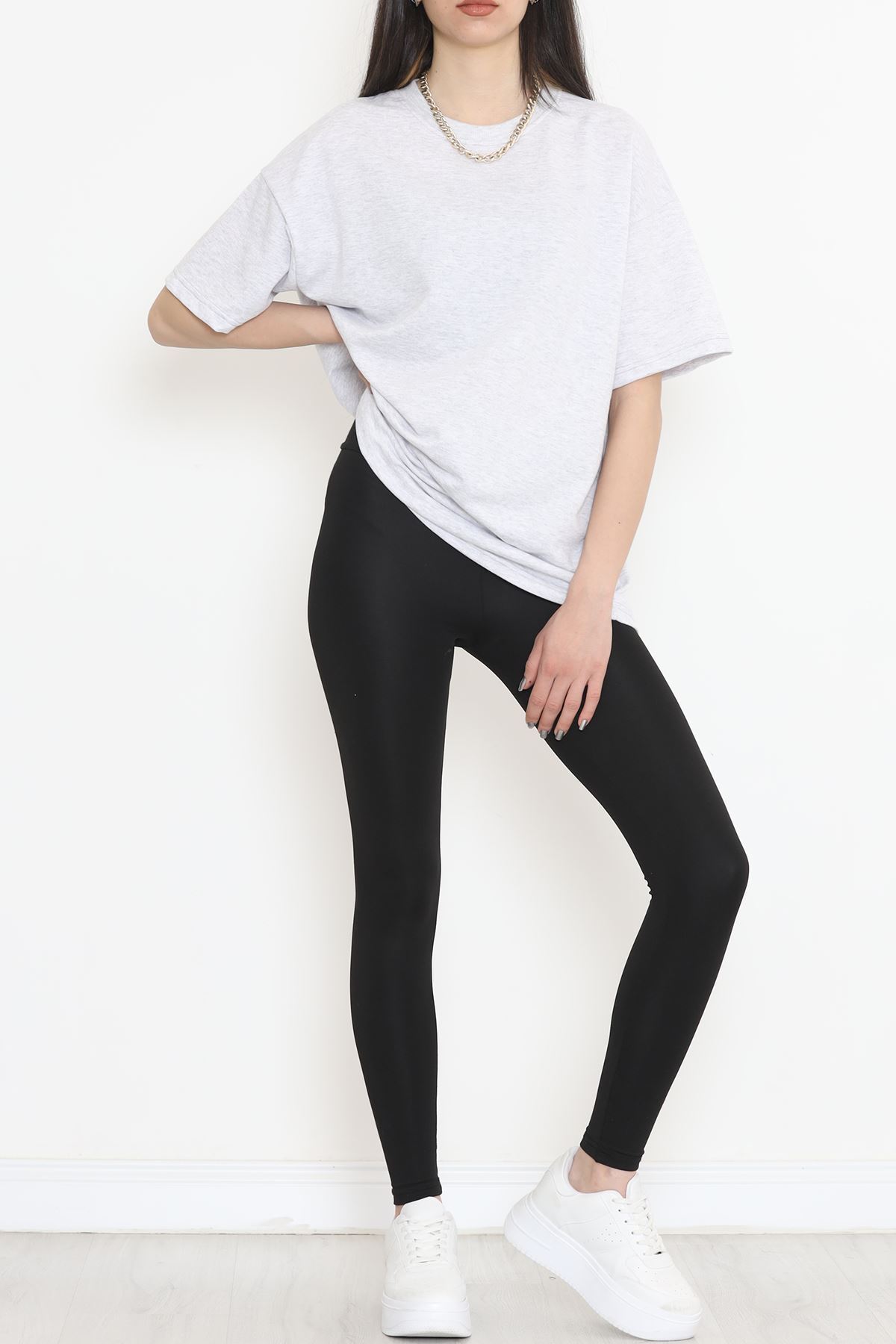 Bisiklet Yaka İki İplik Tişört Gri - 15152.751.