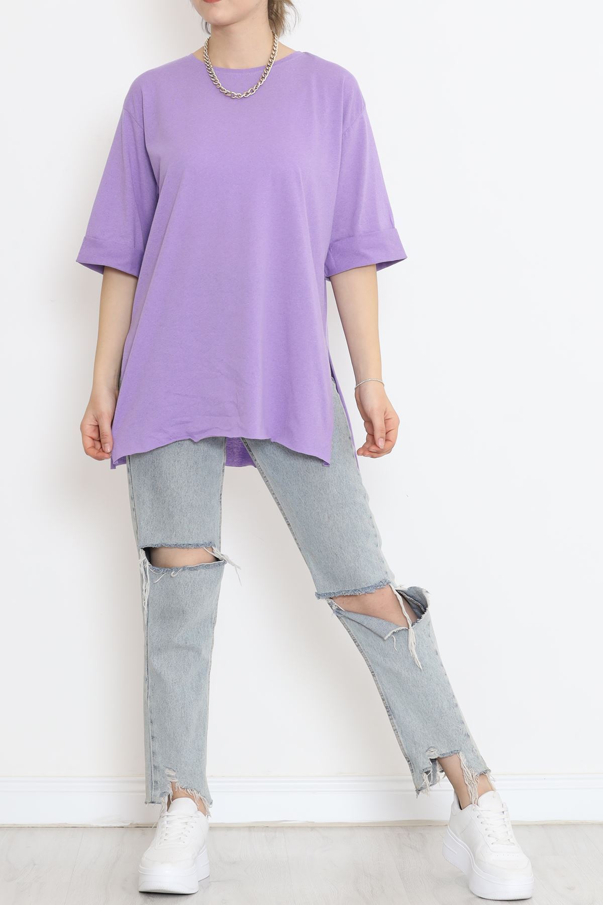 Büyük Beden Duble Kol Tişört Lila - 15788.253.