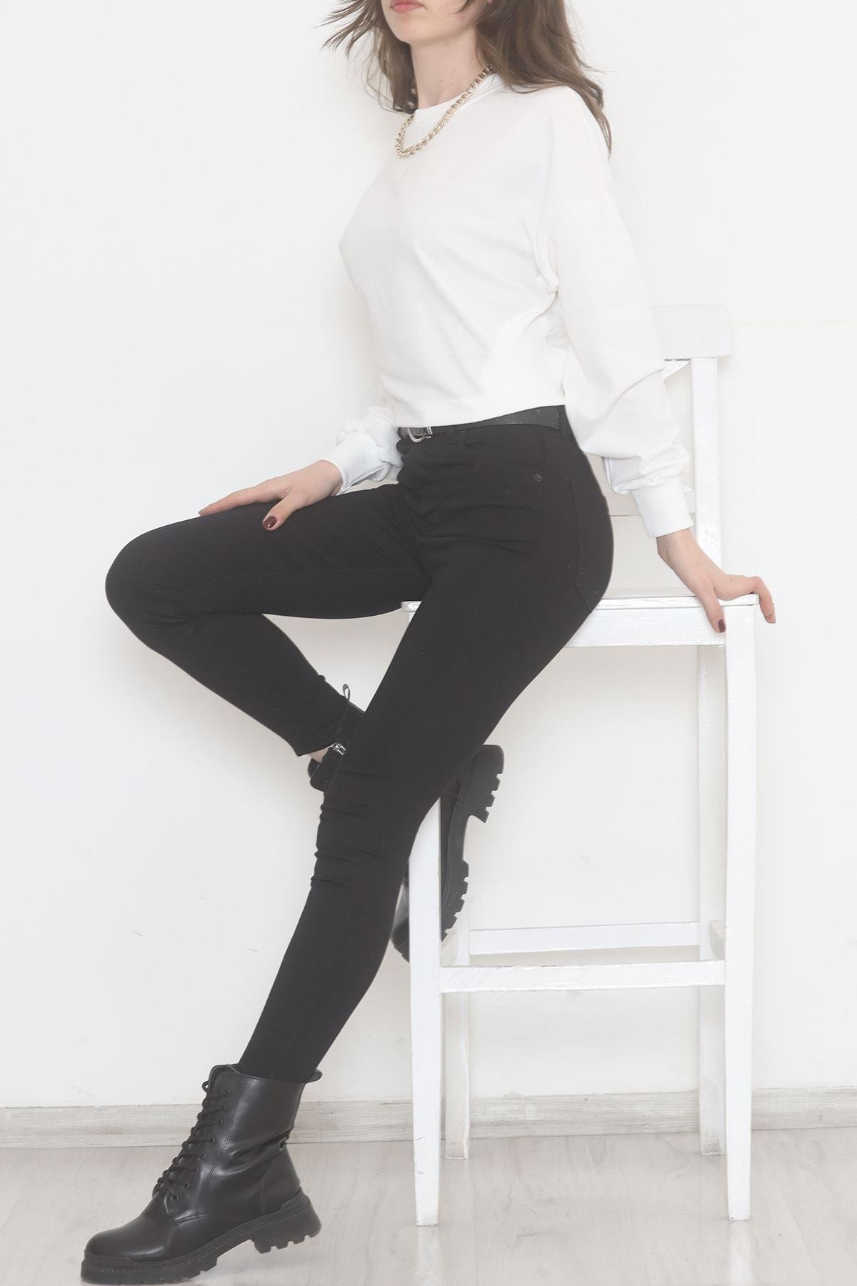 Bisiklet Yaka Crop Sweat Beyaz - 2508.555.