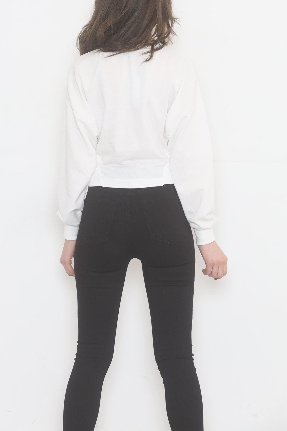 Bisiklet Yaka Crop Sweat Beyaz - 2508.555.