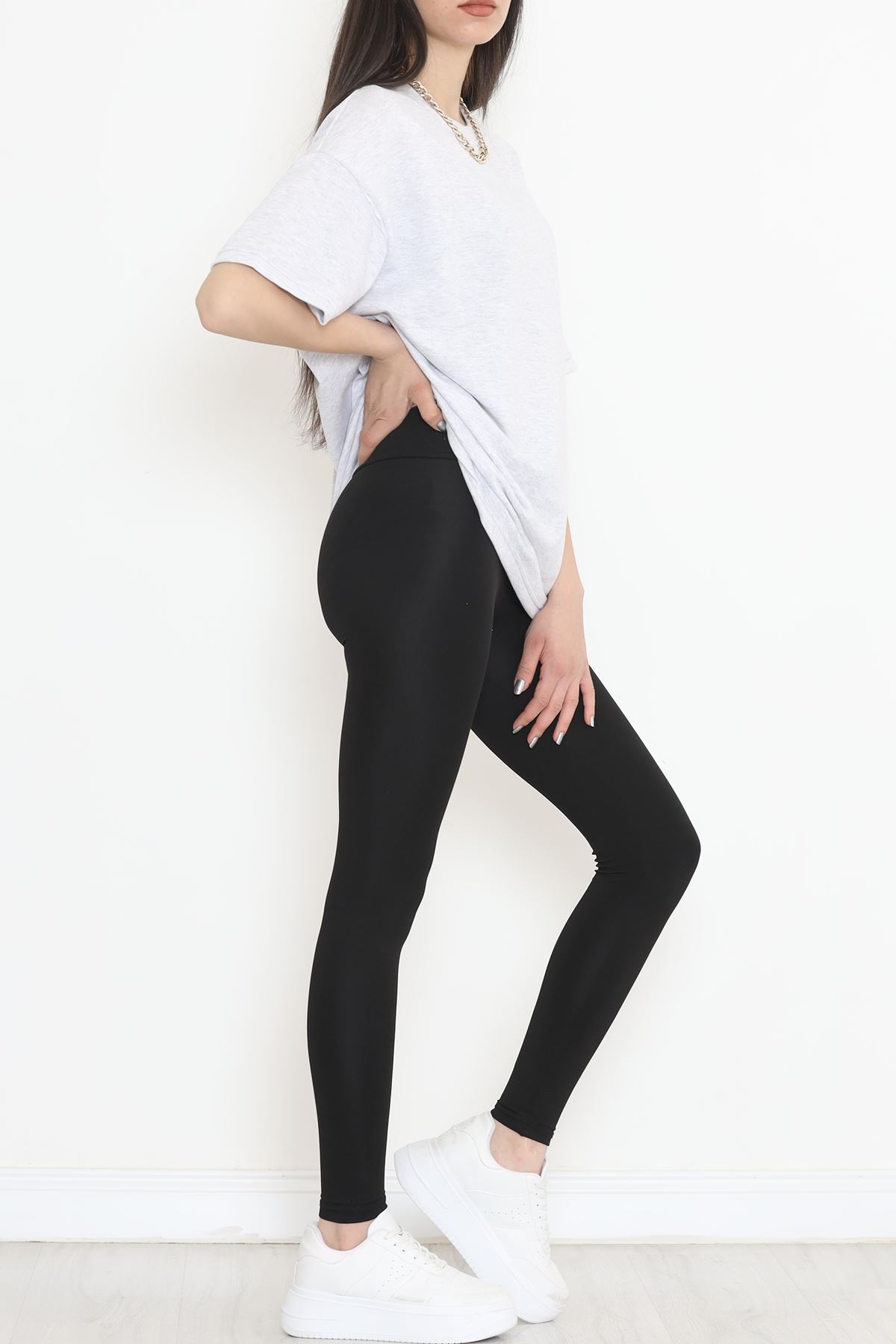 Bisiklet Yaka İki İplik Tişört Gri - 15152.751.