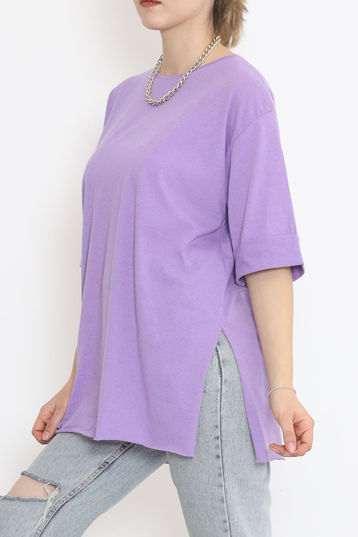 Büyük Beden Duble Kol Tişört Lila - 15788.253.
