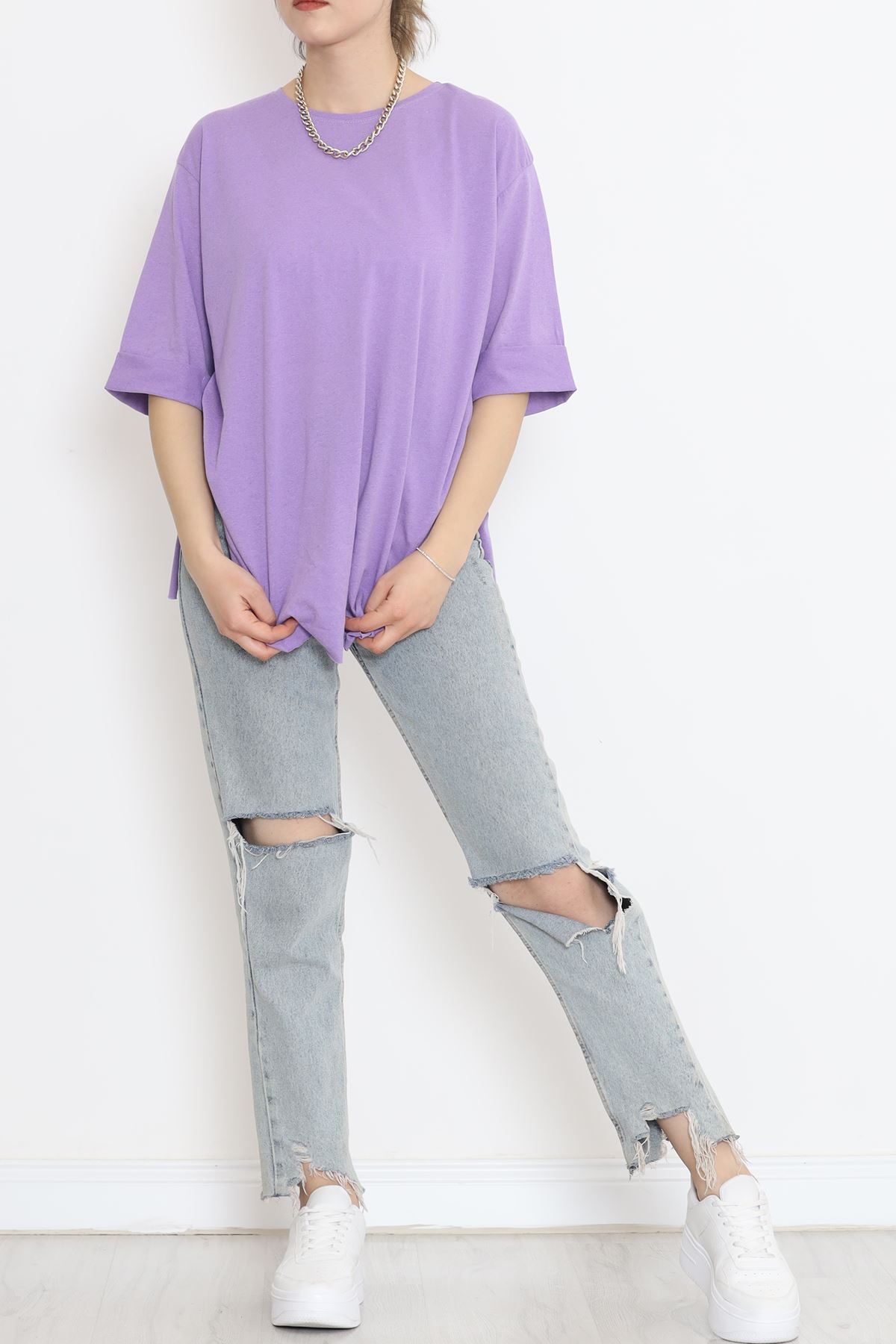 Büyük Beden Duble Kol Tişört Lila - 15788.253.