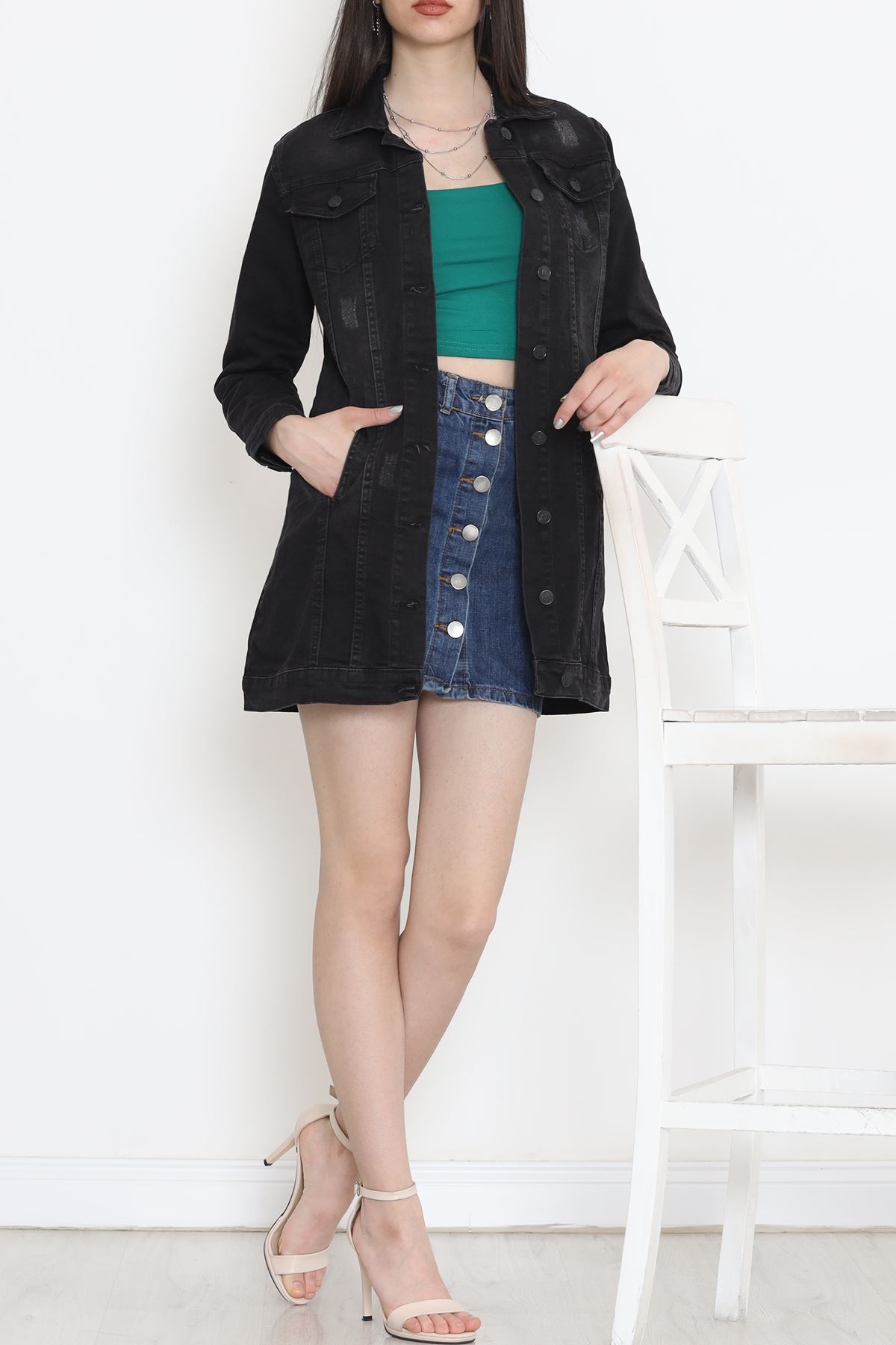 Lazerli Kot Ceket Füme - 18261.1831.