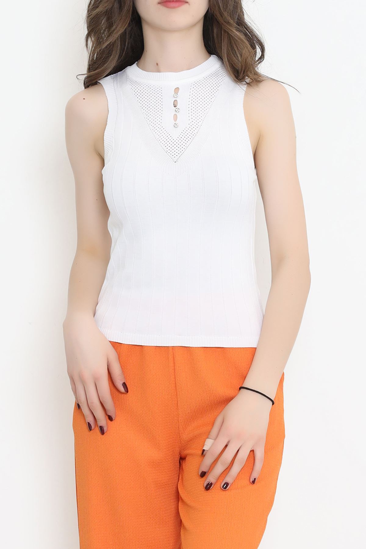 Taş Detay Triko Atlet Ekru - 958.1019.