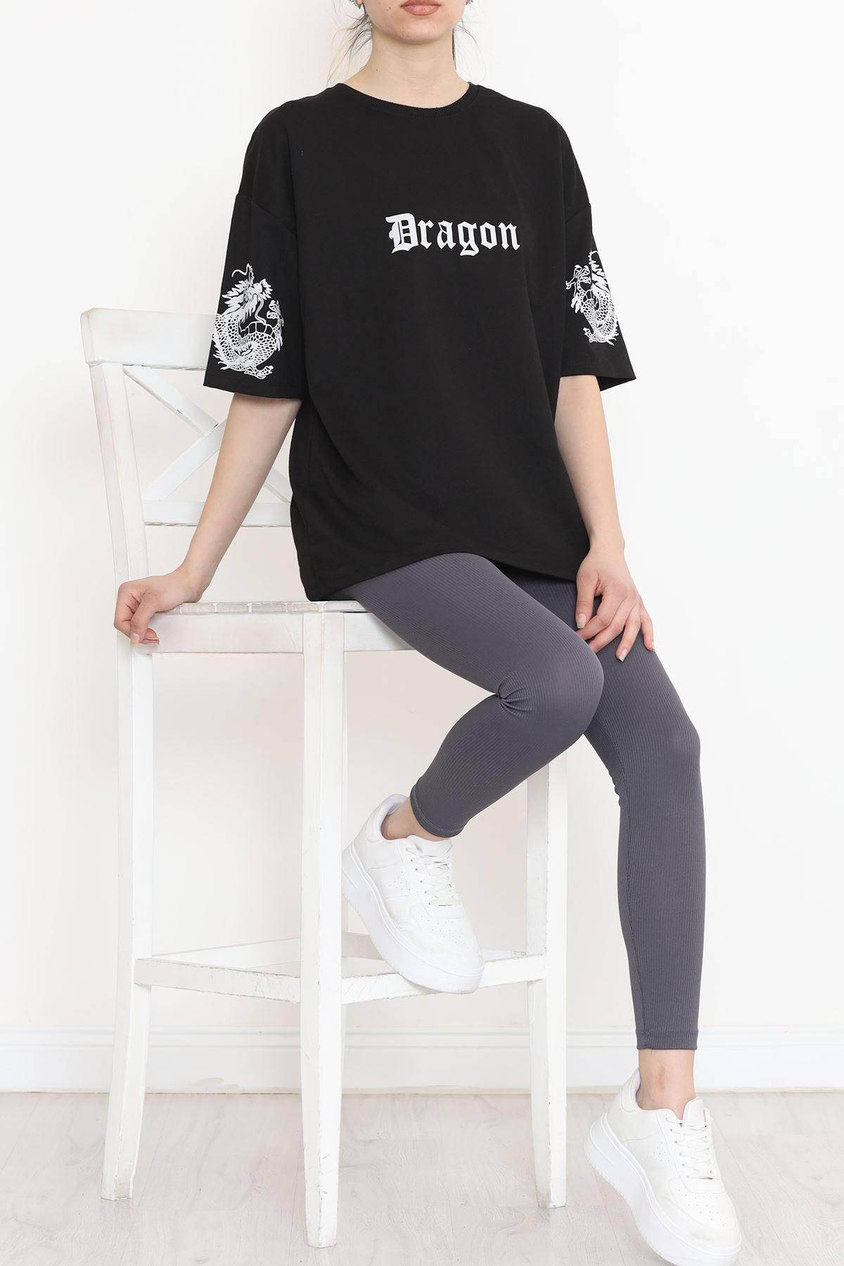 Sırt Baskılı Oversize Tişört Siyah - 15926.336.