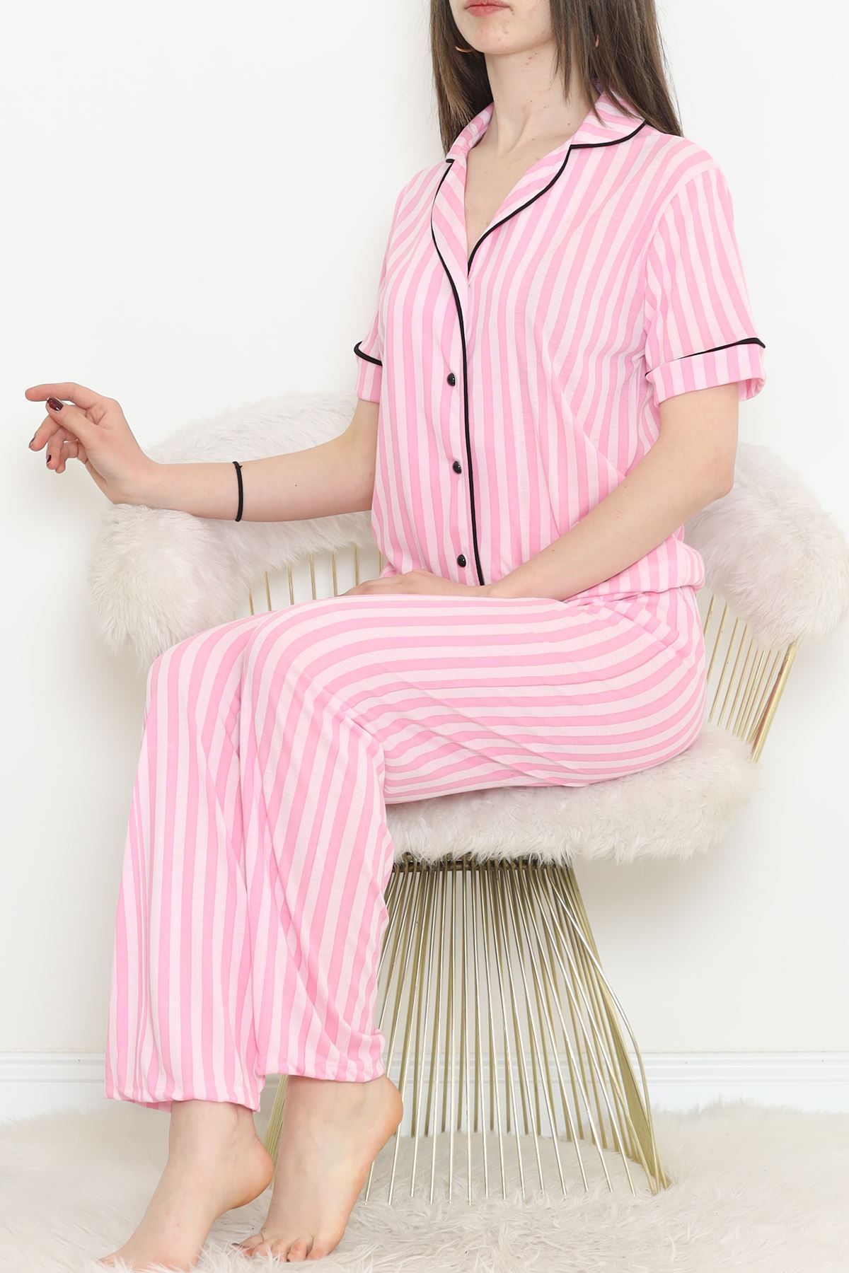 Poliviskon Arabiyeli Kısa Kollu Takım Pembeçizgili - 927.1287.