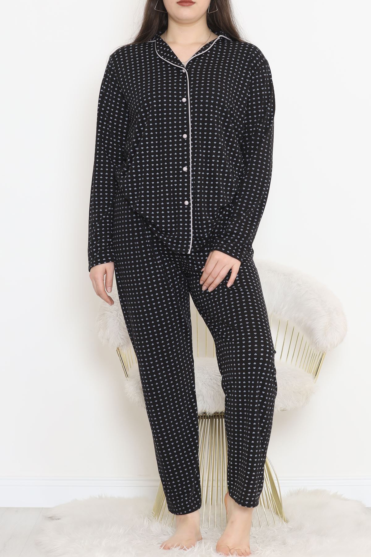 Battal Baskılı Poliviskon Önü Düğmeli Takım Lacigri - 500.1287.