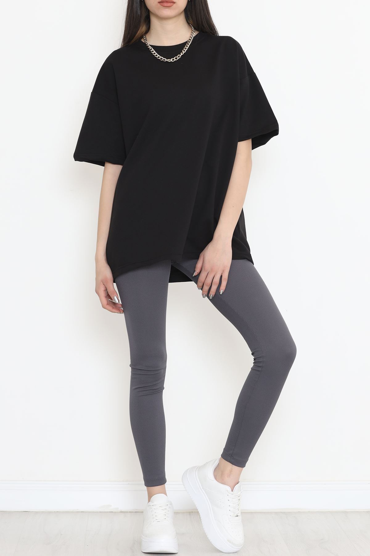 Bisiklet Yaka İki İplik Tişört Siyah - 15152.751.