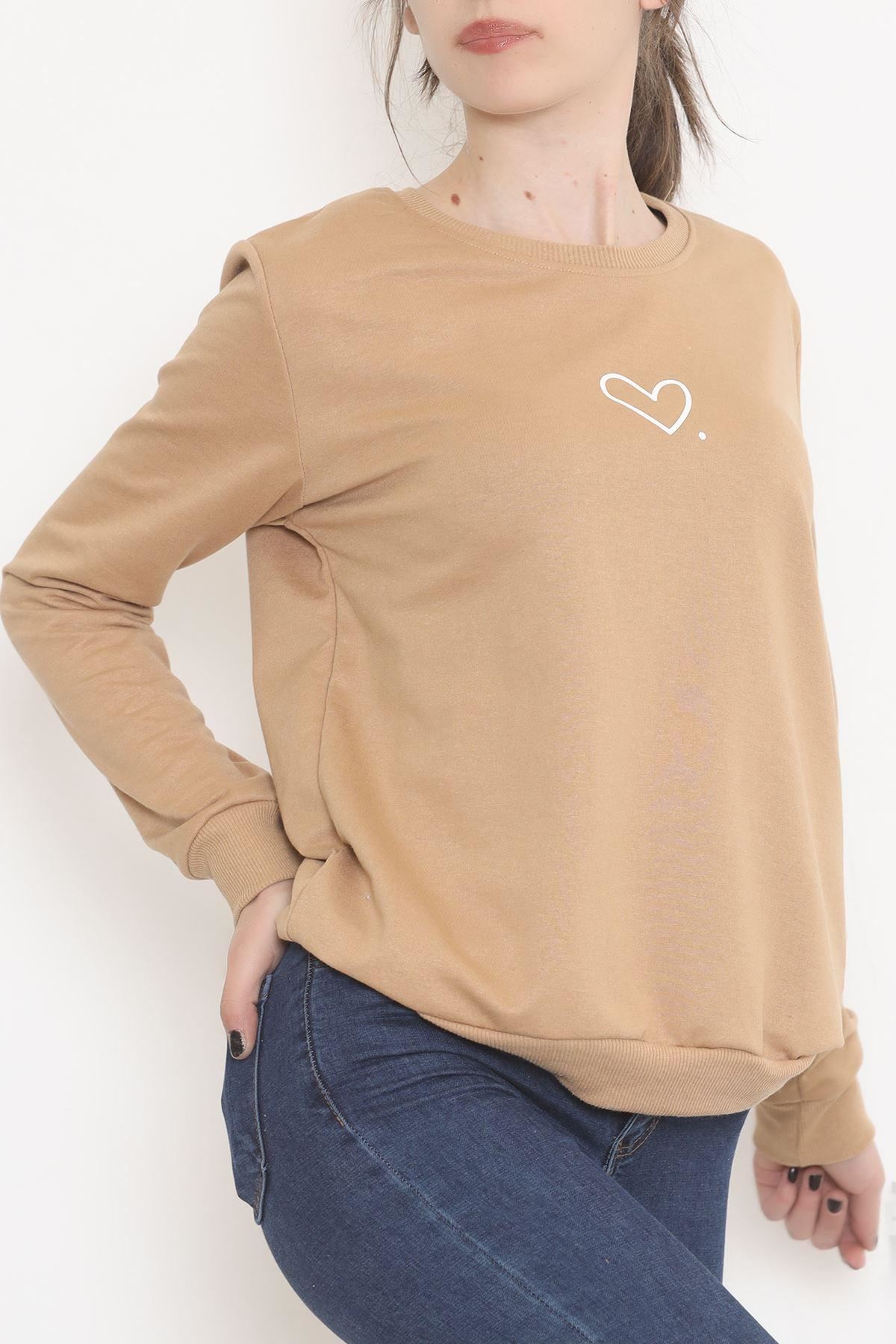 Bisiklet Yaka Baskılı Sweat Sütlükahve - 12394.102.