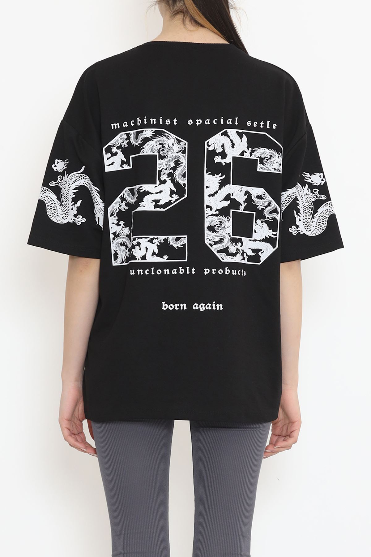 Sırt Baskılı Oversize Tişört Siyah - 15926.336.