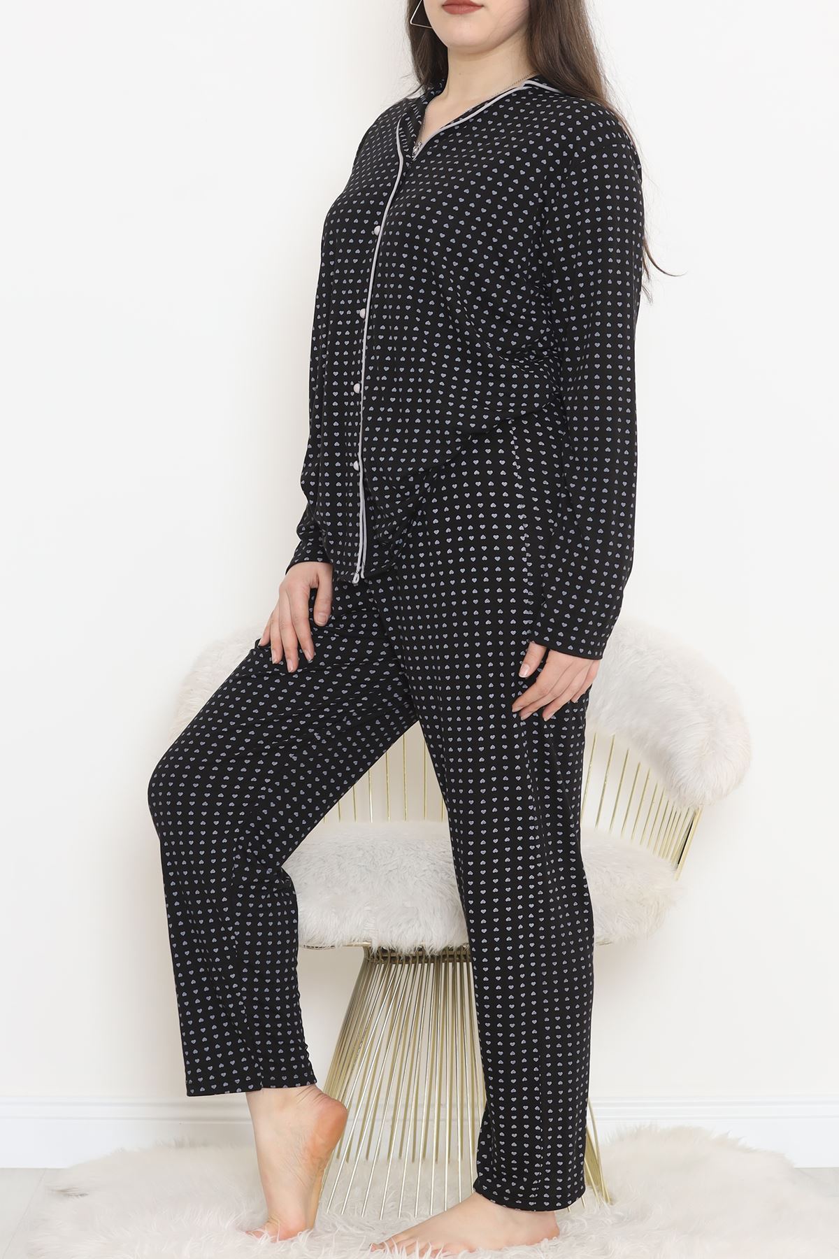 Battal Baskılı Poliviskon Önü Düğmeli Takım Lacigri - 500.1287.