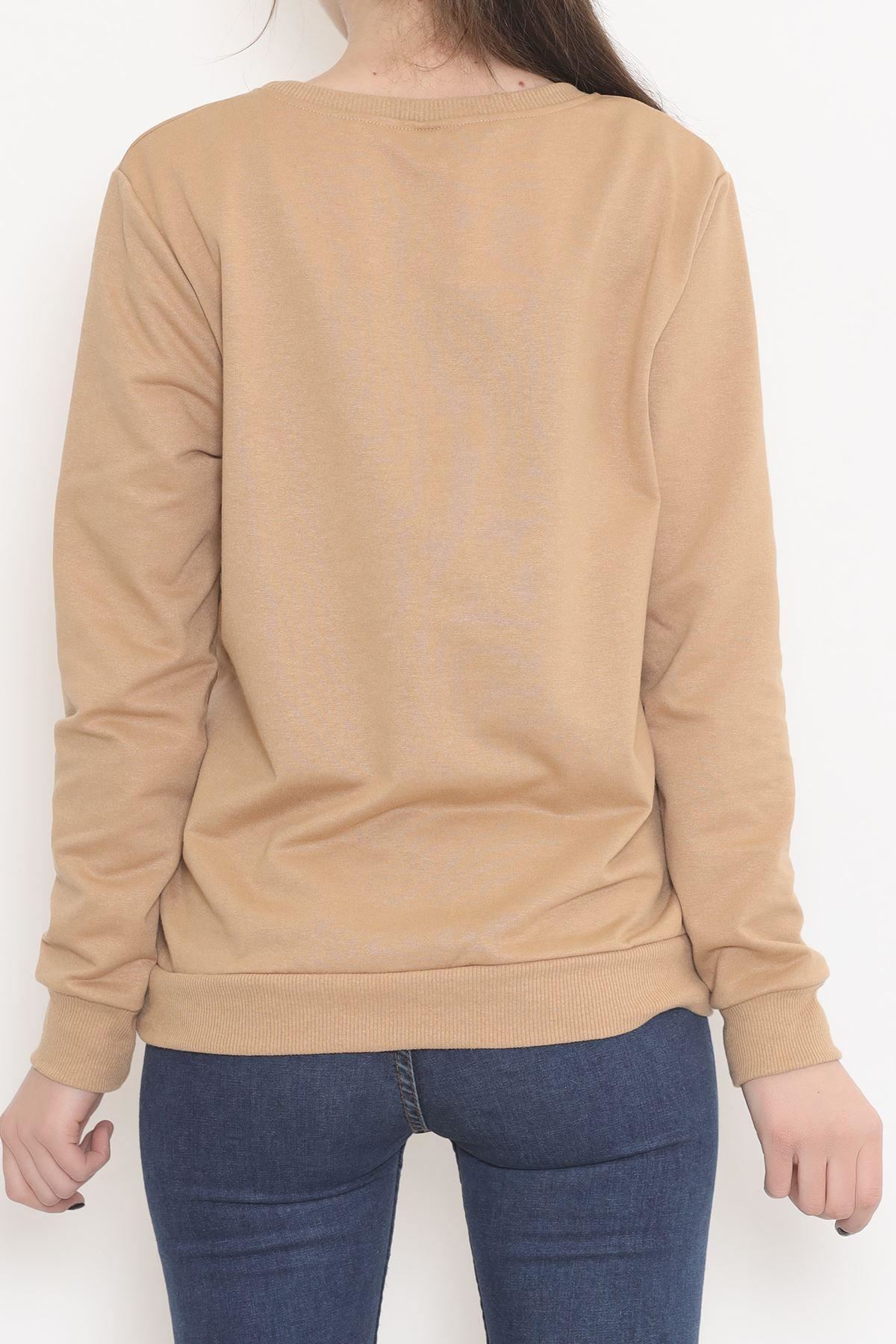 Bisiklet Yaka Baskılı Sweat Sütlükahve - 12394.102.