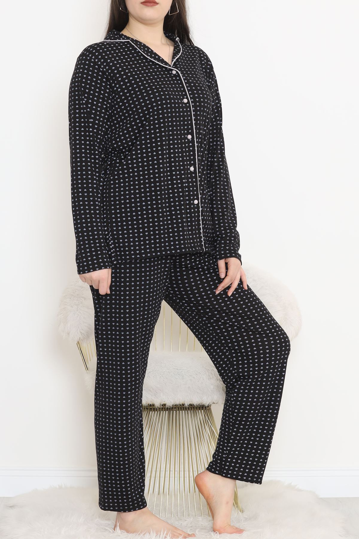 Battal Baskılı Poliviskon Önü Düğmeli Takım Lacigri - 500.1287.