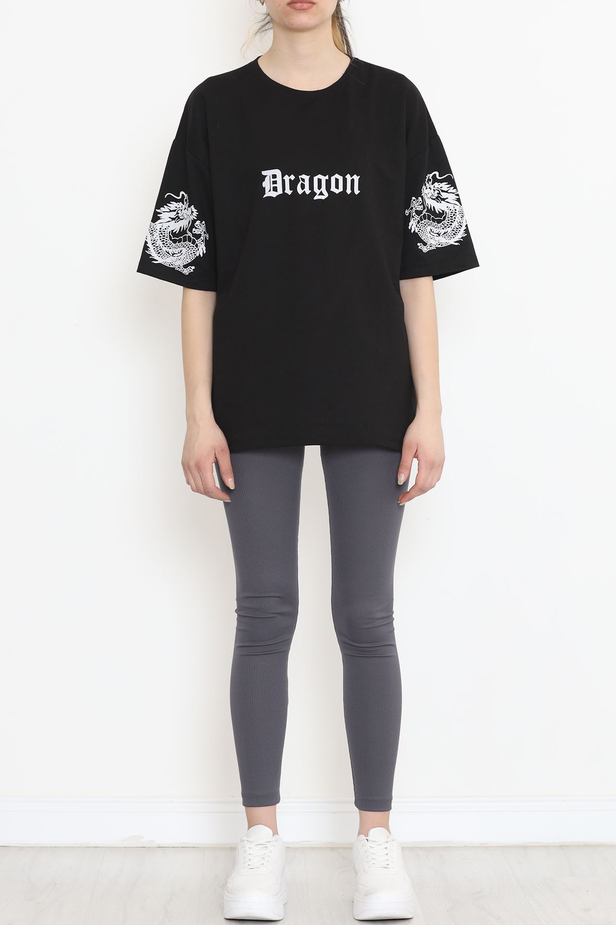 Sırt Baskılı Oversize Tişört Siyah - 15926.336.