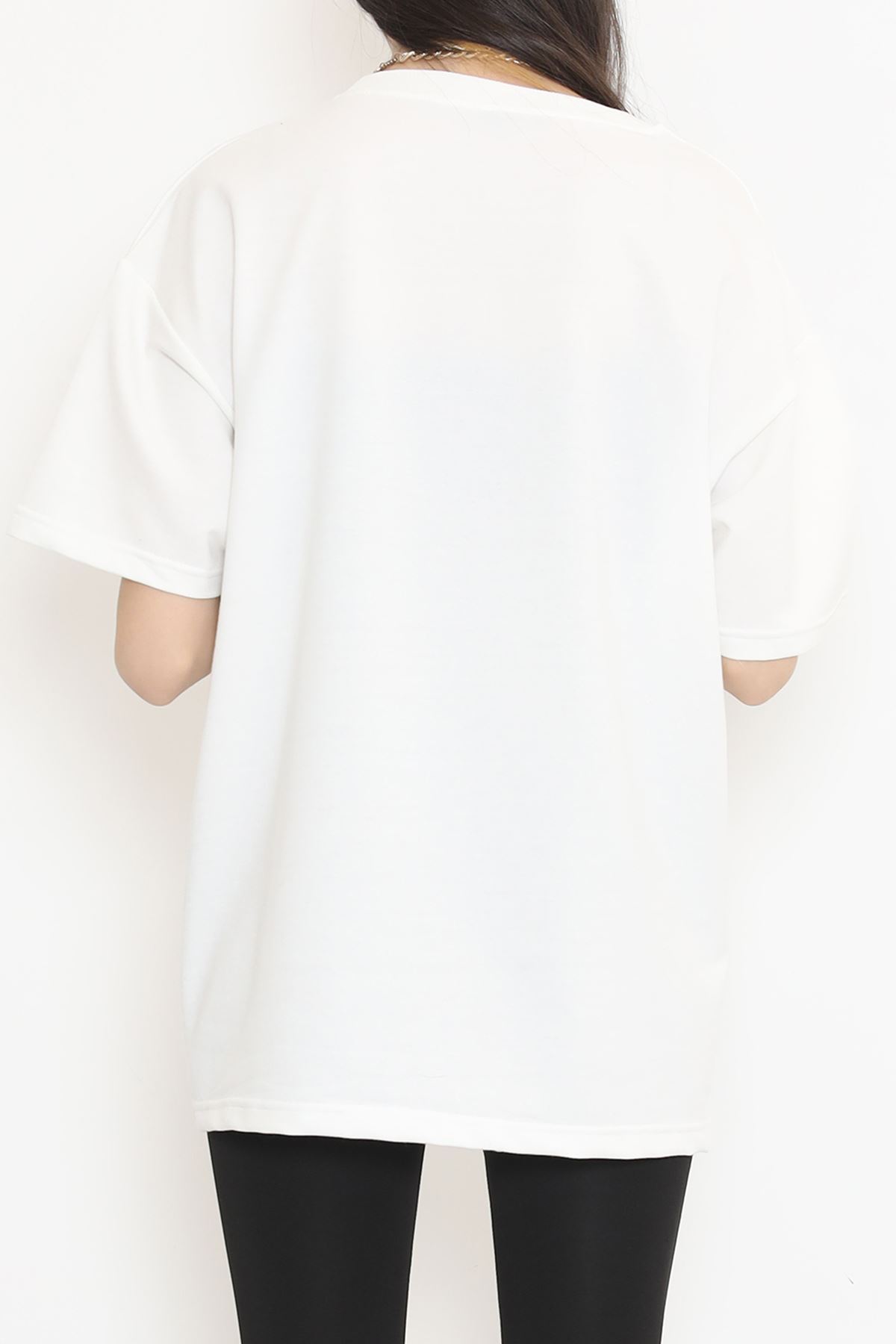 Bisiklet Yaka İki İplik Tişört Beyaz - 15152.751.