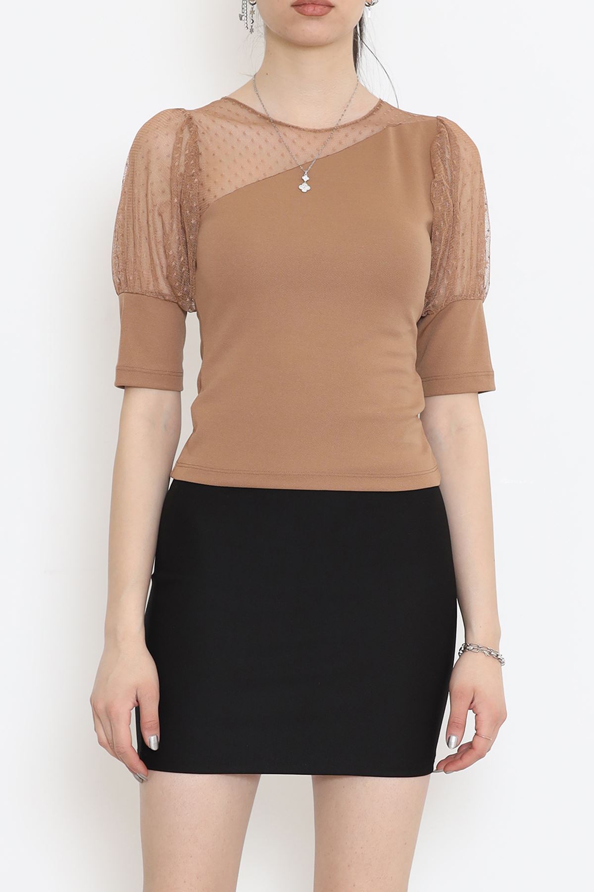 Omuz Tül Detay Bluz Vizon - 12218.631.