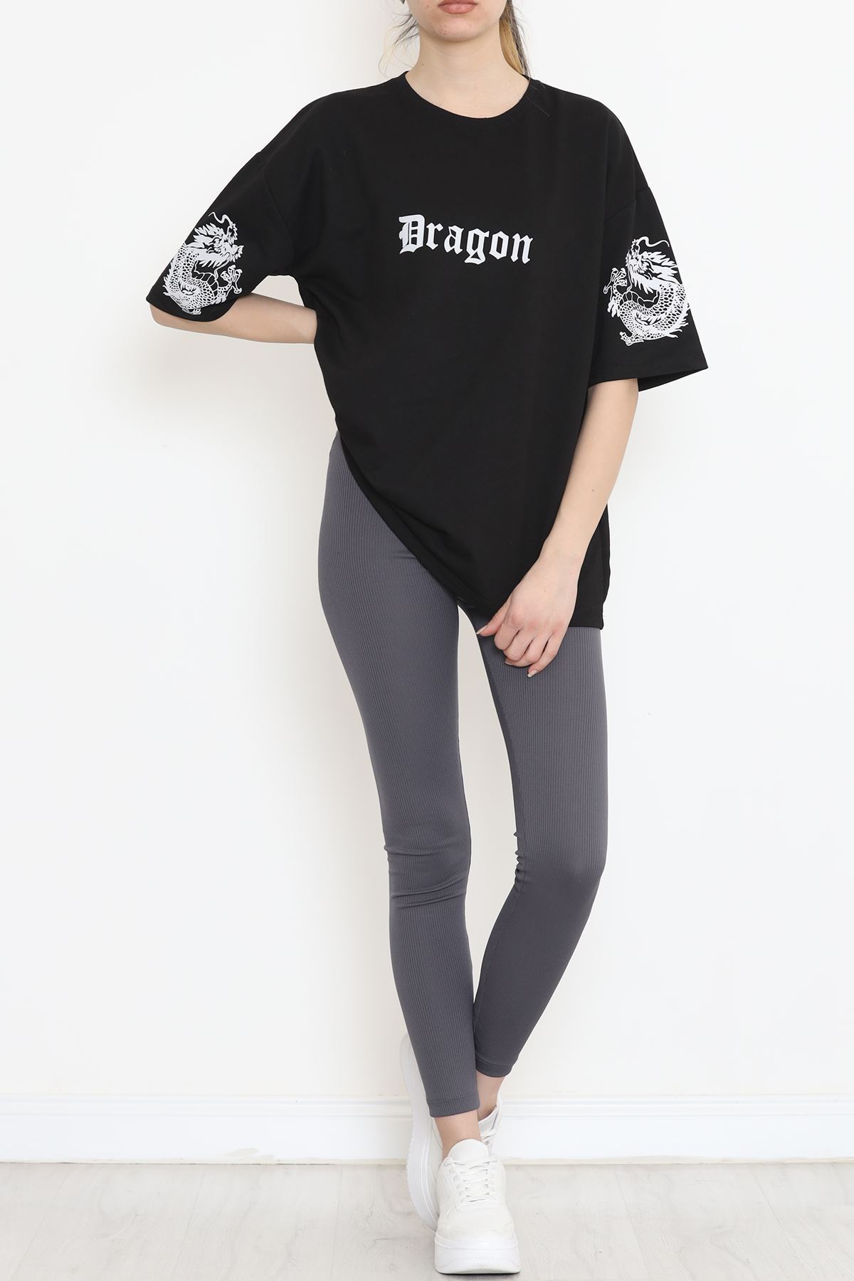 Sırt Baskılı Oversize Tişört Siyah - 15926.336.