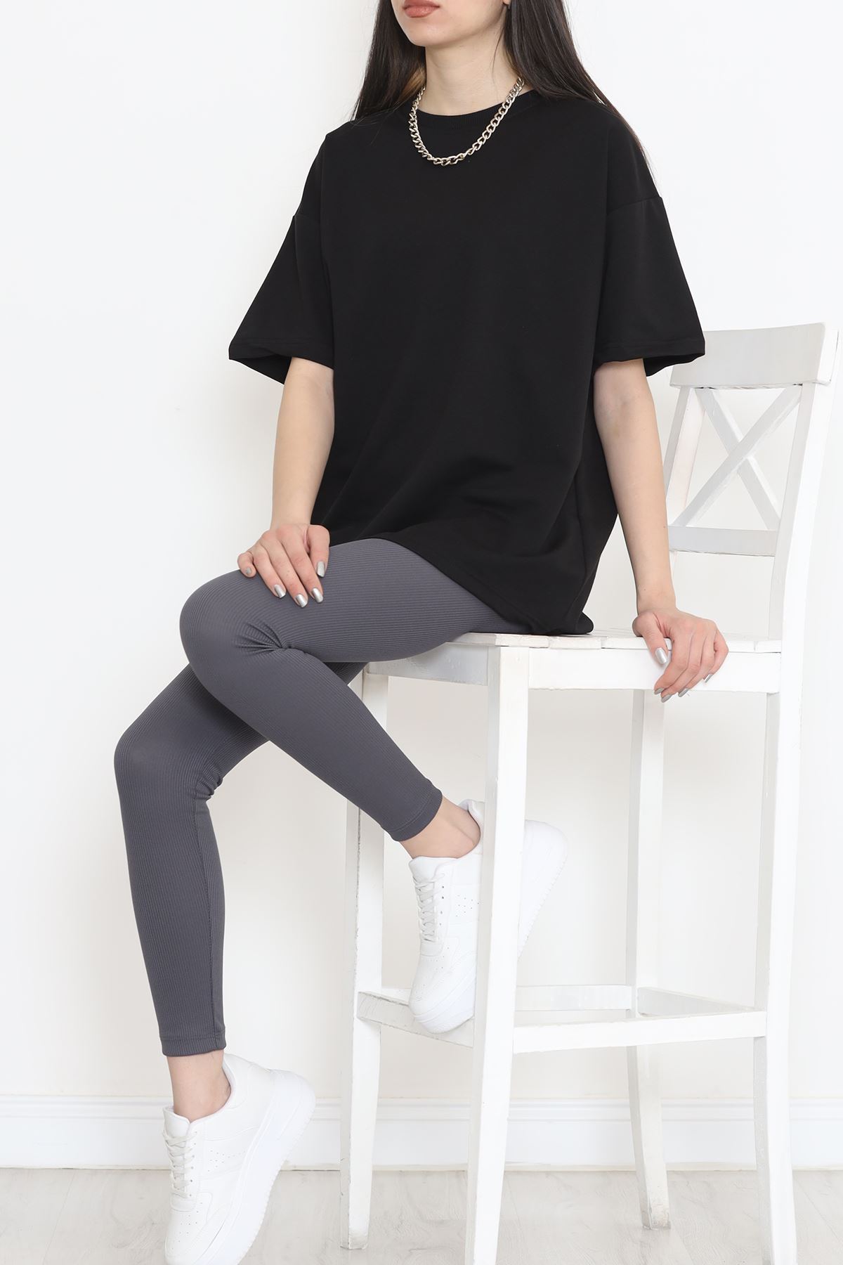 Bisiklet Yaka İki İplik Tişört Siyah - 15152.751.