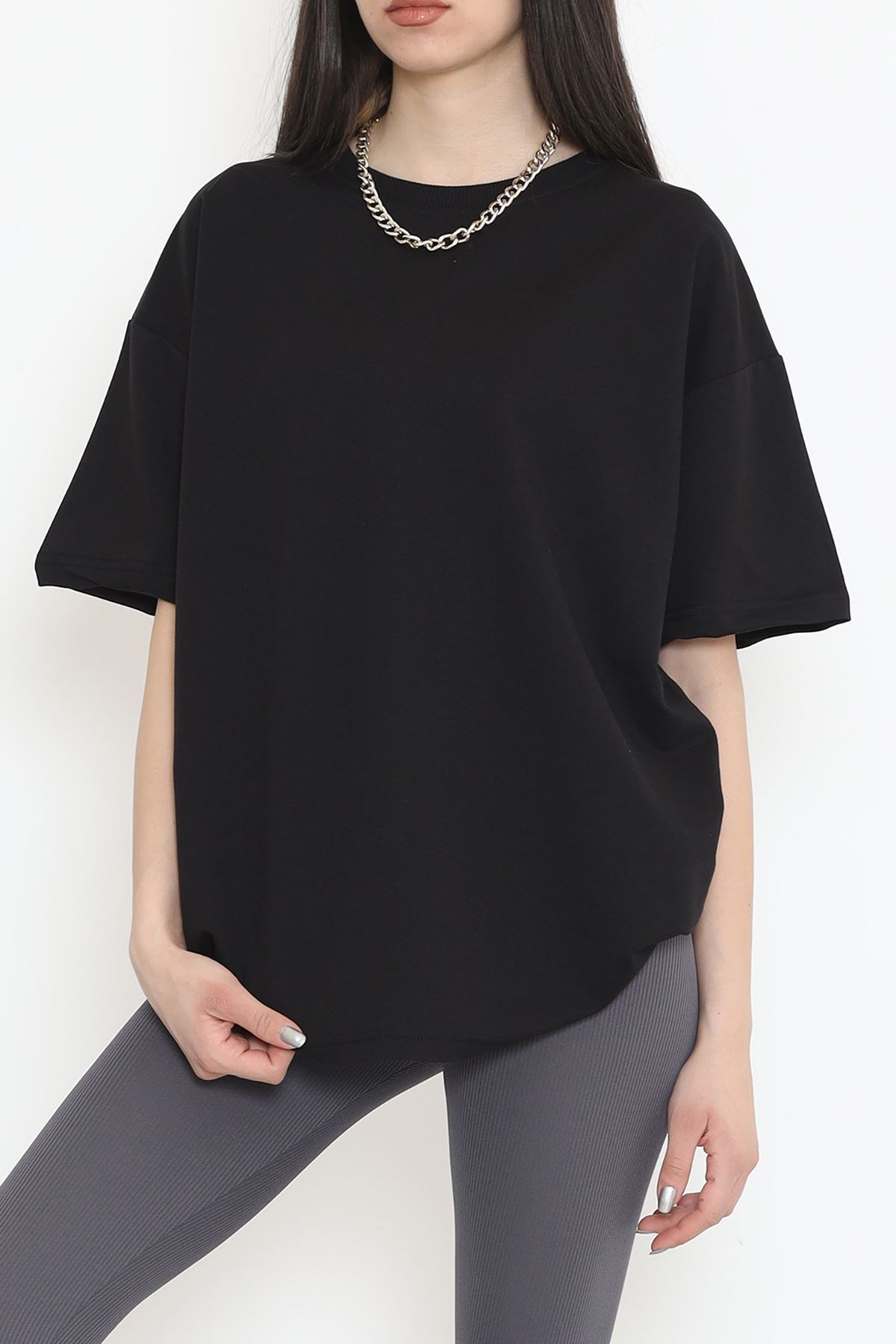 Bisiklet Yaka İki İplik Tişört Siyah - 15152.751.