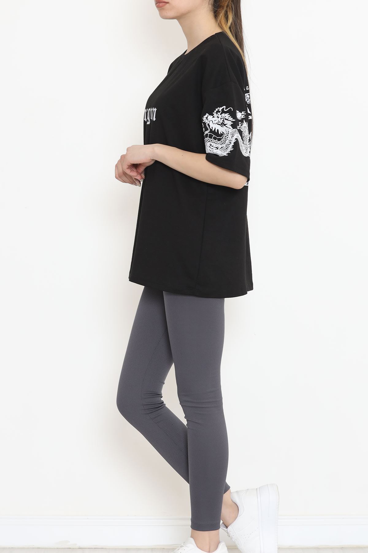 Sırt Baskılı Oversize Tişört Siyah - 15926.336.