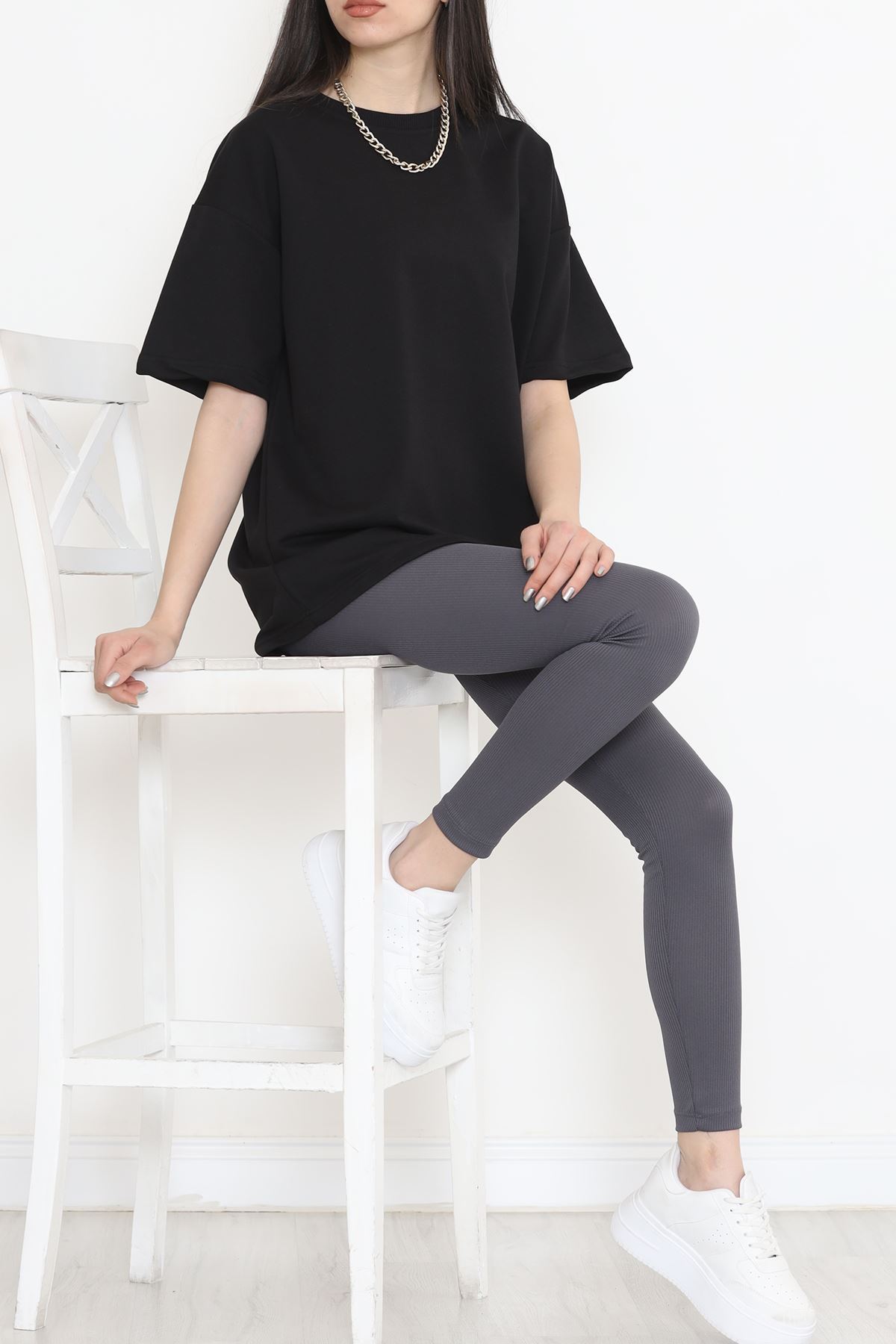 Bisiklet Yaka İki İplik Tişört Siyah - 15152.751.