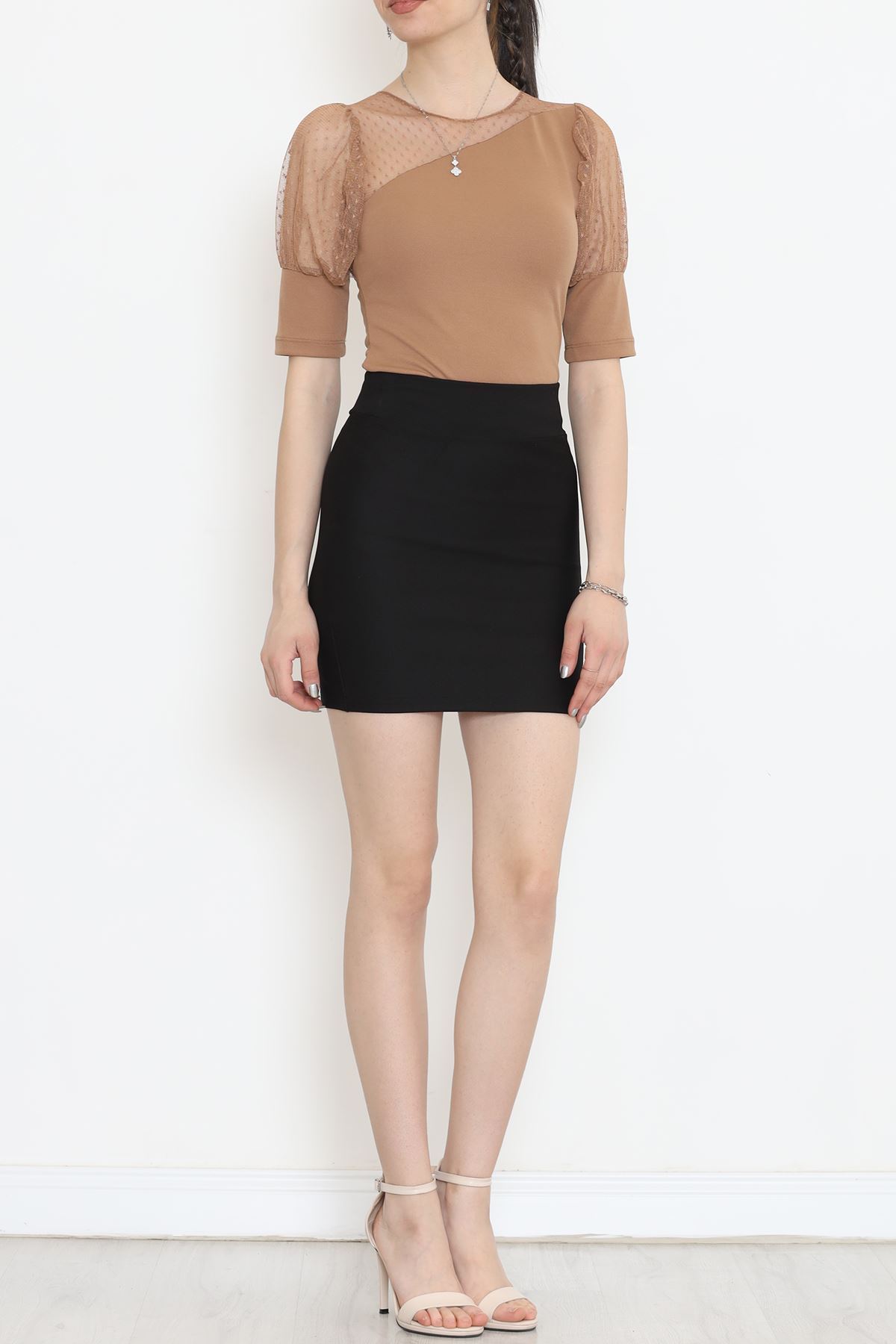 Omuz Tül Detay Bluz Vizon - 12218.631.