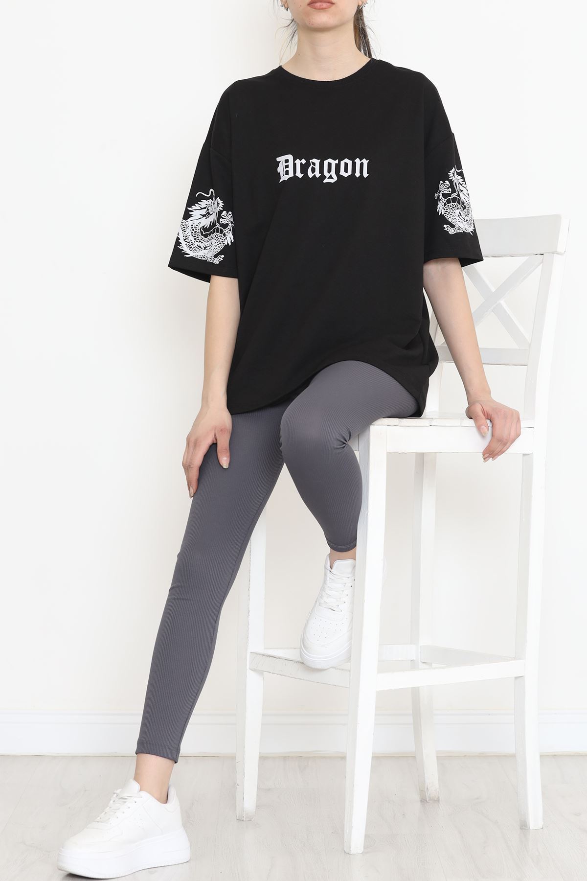 Sırt Baskılı Oversize Tişört Siyah - 15926.336.