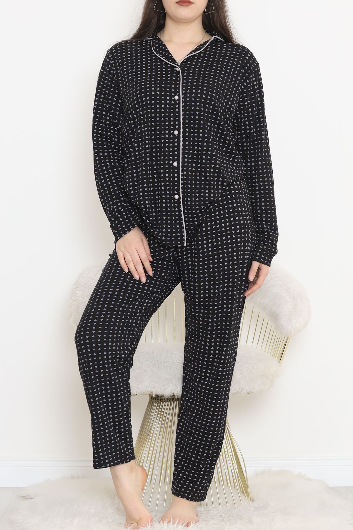 Battal Baskılı Poliviskon Önü Düğmeli Takım Lacigri - 500.1287.